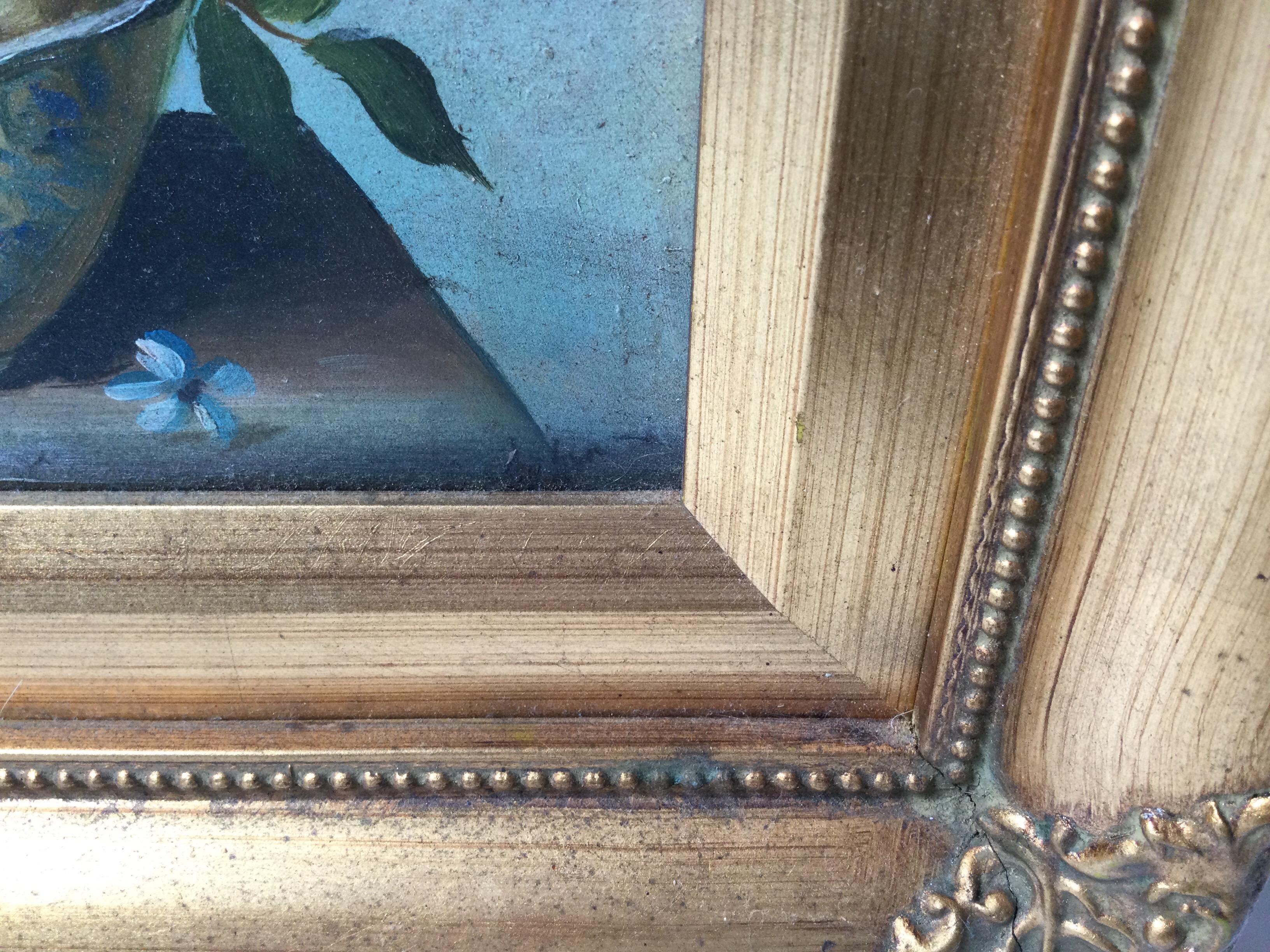 Hand-Painted Oil Painting on Board of Pears and Lemons, Giltwood Frame