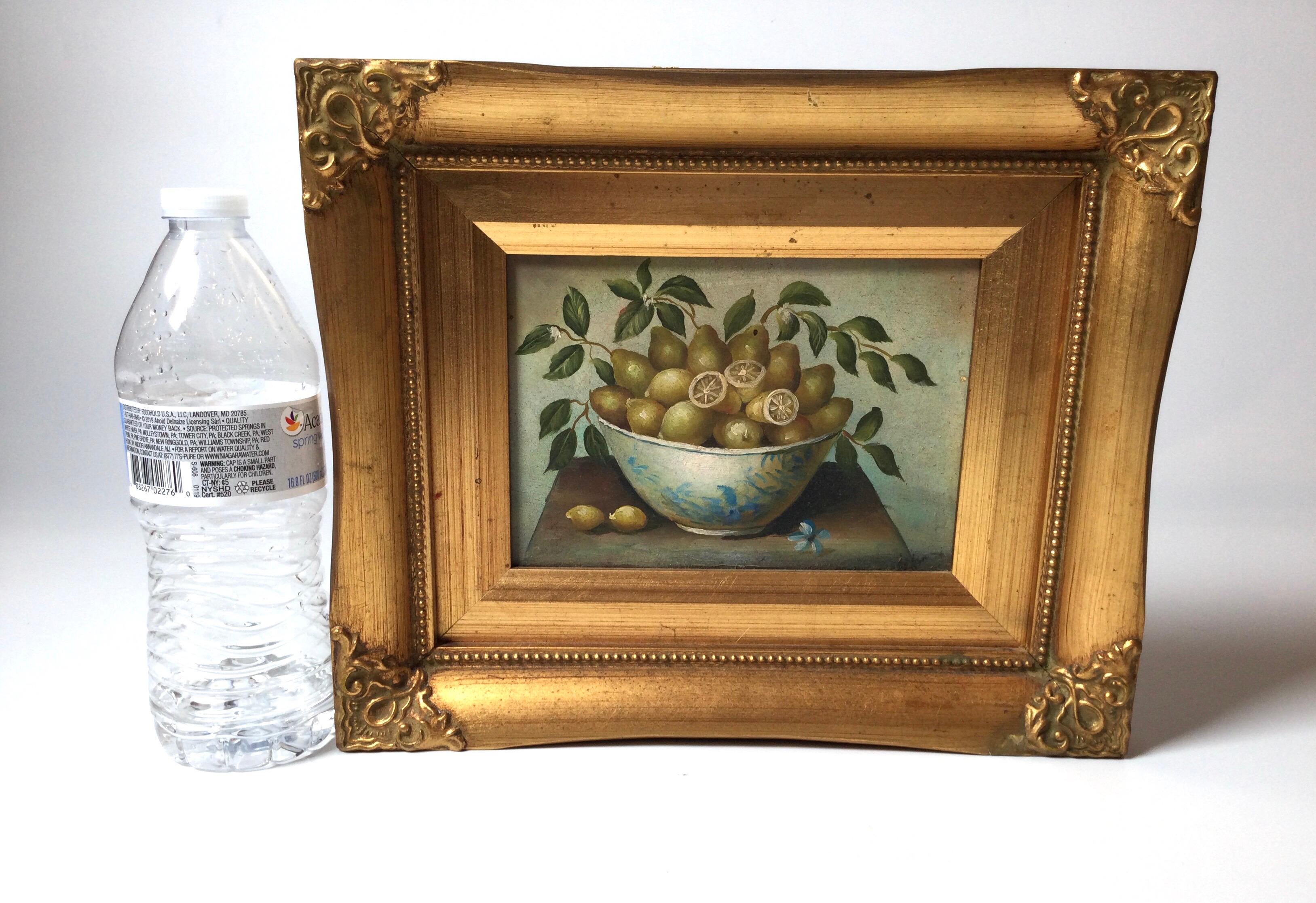 Oil Painting on Board of Pears and Lemons, Giltwood Frame 2