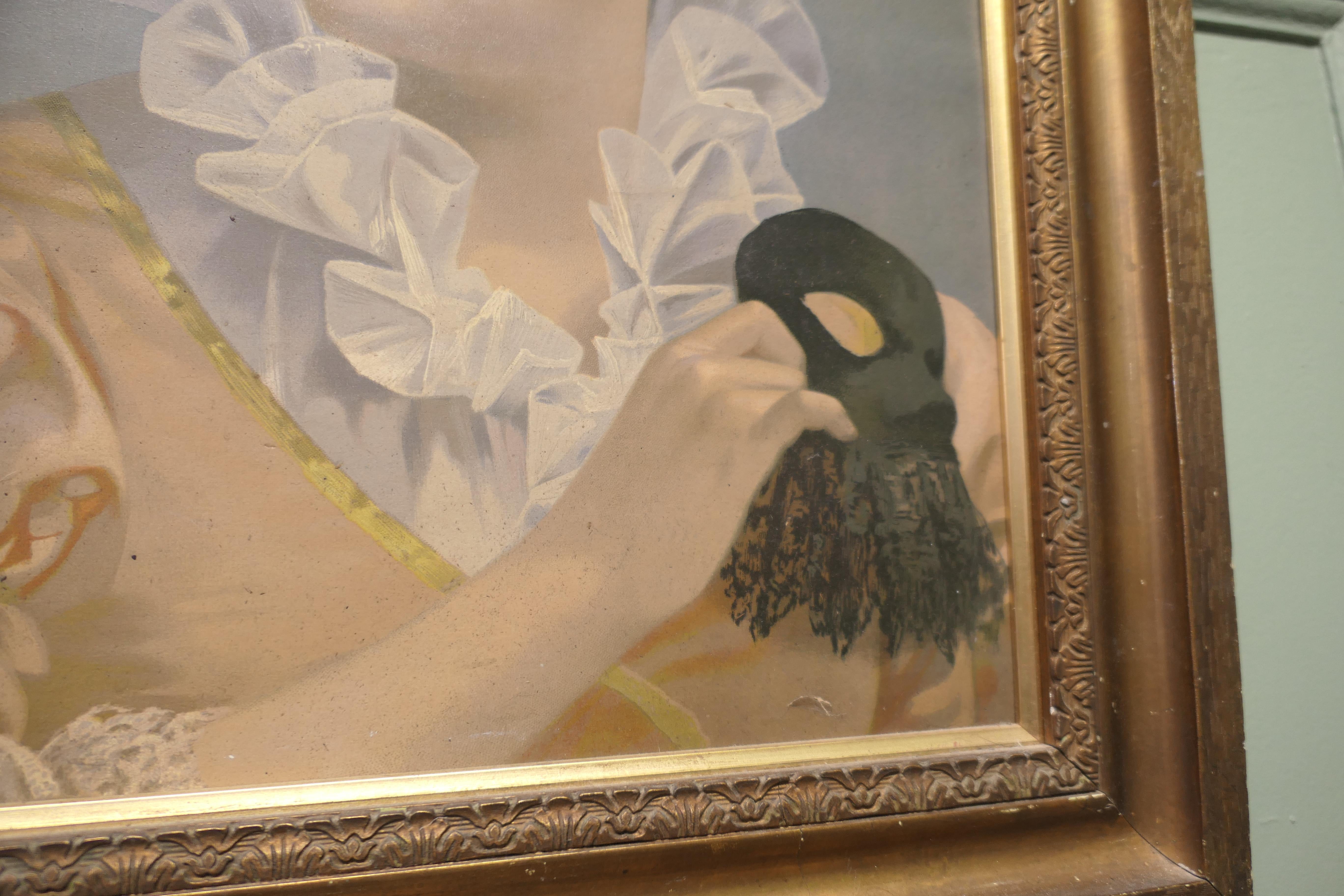 Fino al XVIII secolo Pittura a olio su tavola Ritratto di una mascherata  Un ritratto delizioso in vendita