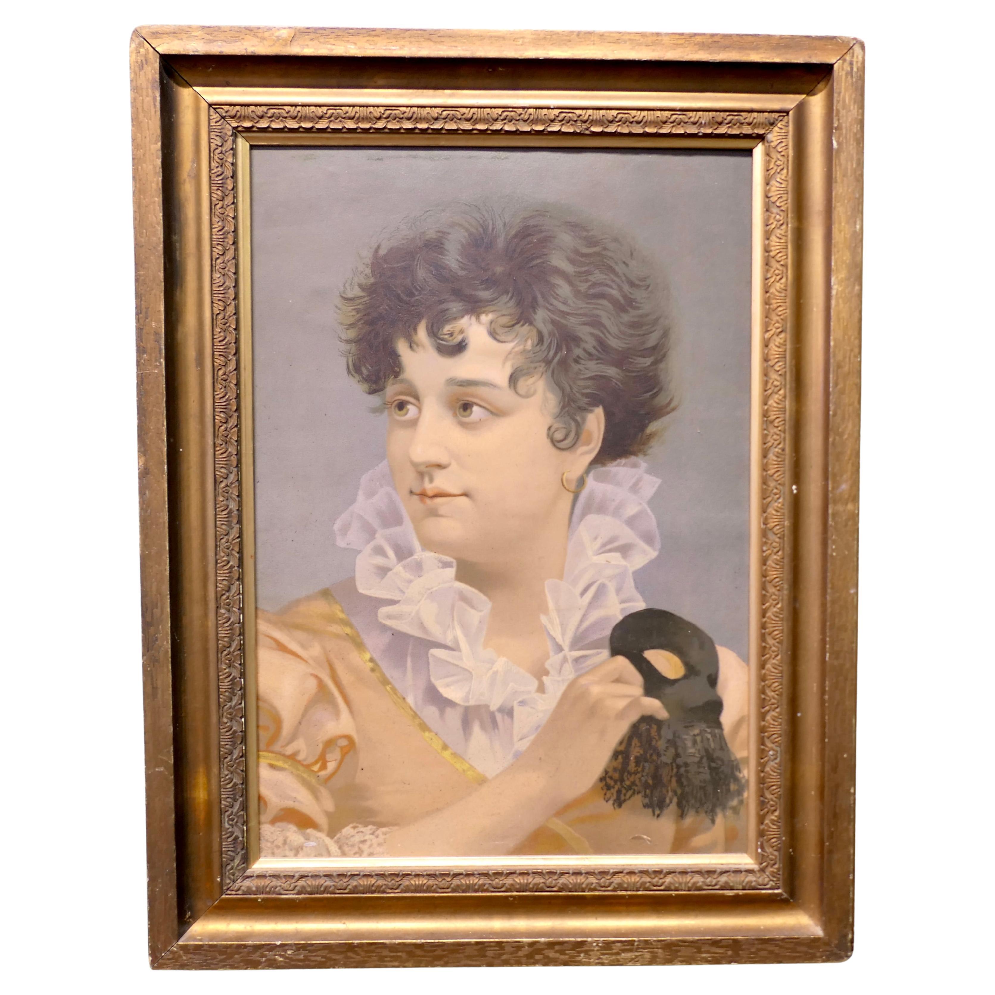 Pittura a olio su tavola Ritratto di una mascherata  Un ritratto delizioso in vendita