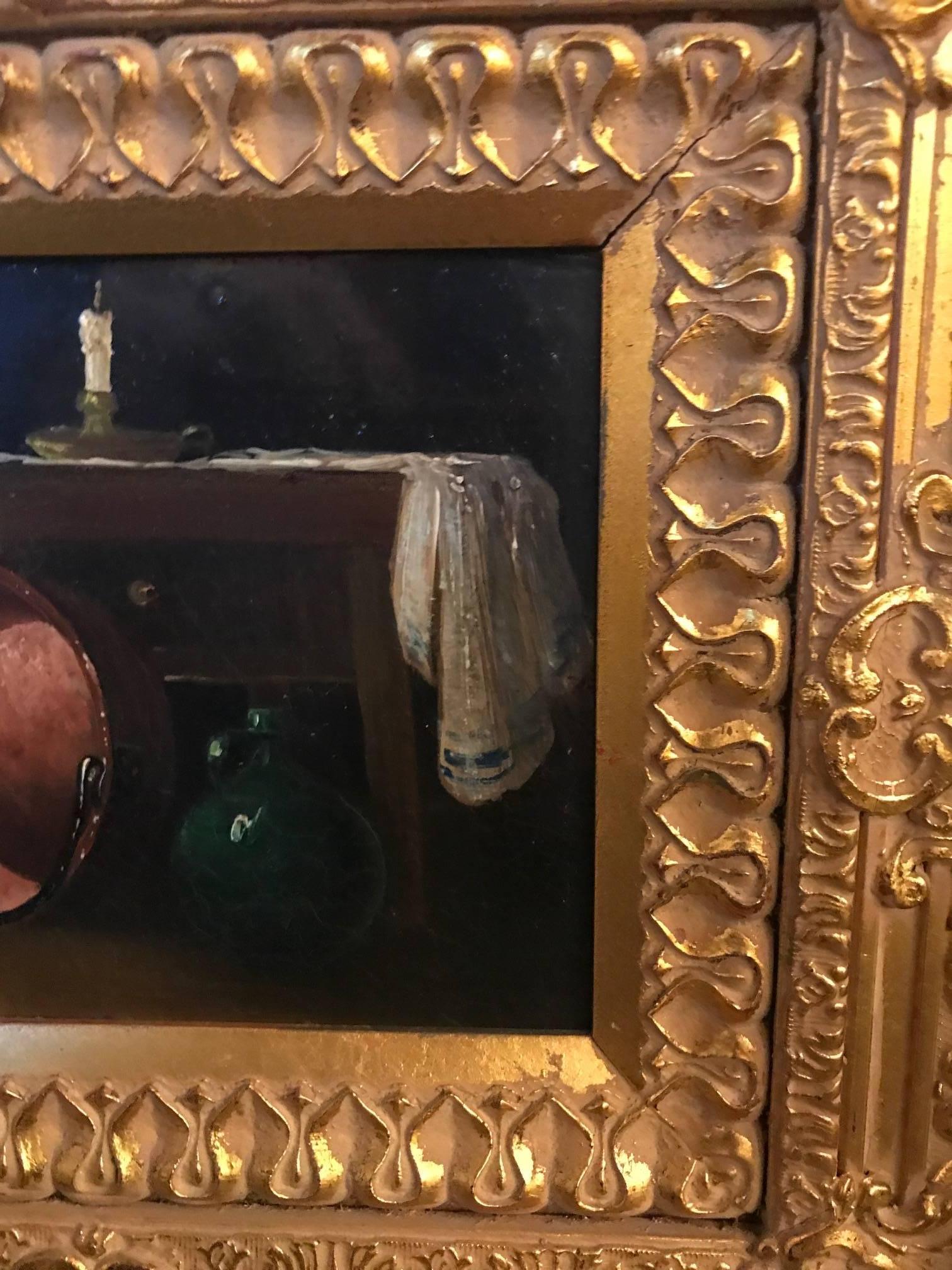Pittura a olio originale su tavola con cornice dorata, firmata dall'artista Lumbreras In condizioni ottime a Lambertville, NJ