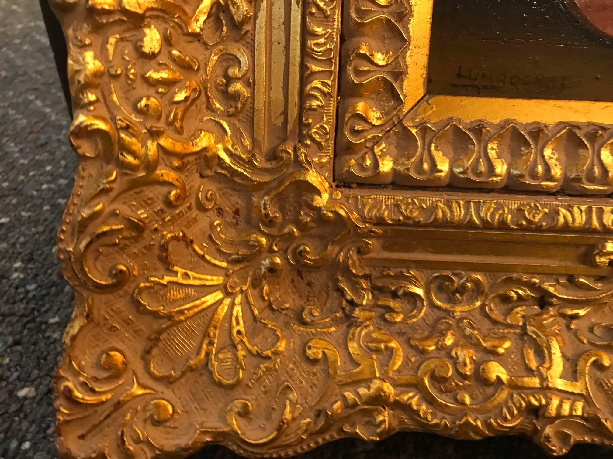 Pittura a olio originale su tavola con cornice dorata, firmata dall'artista Lumbreras 1