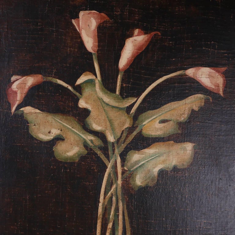 American Oil Painting on Burlap of Lily Flowers For Sale