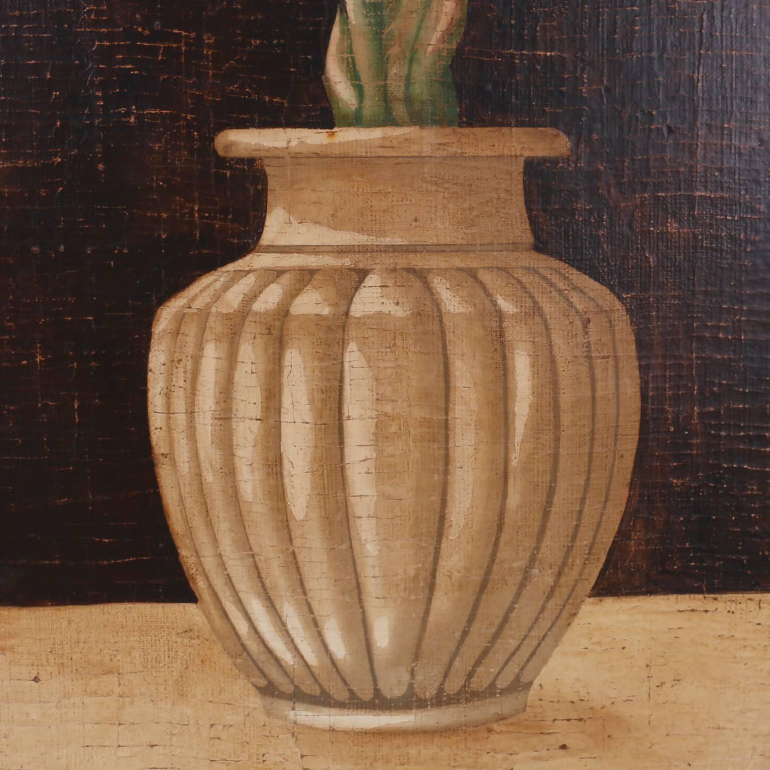 Pintura al óleo sobre arpillera de flores de lirio en venta 1
