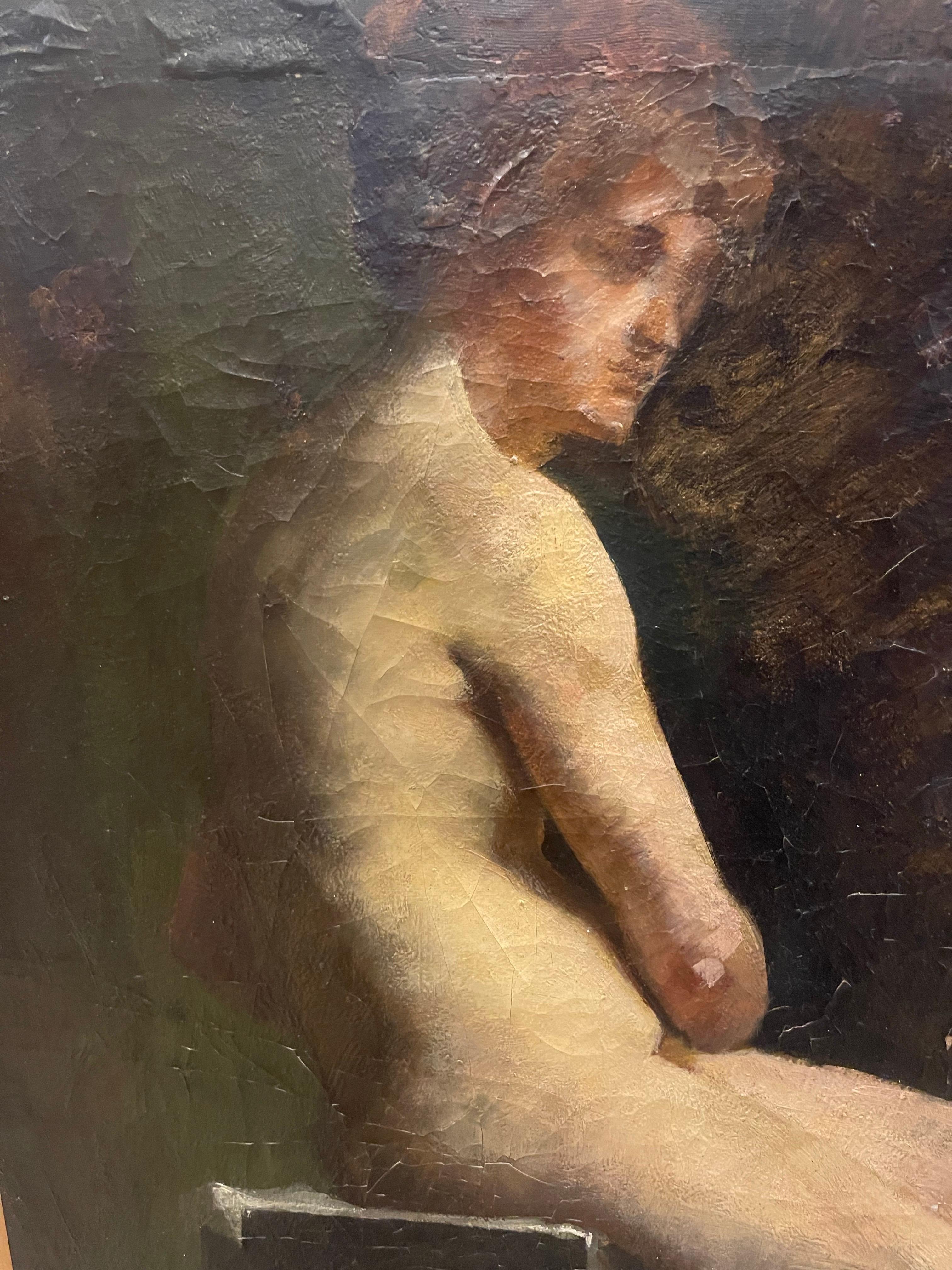 Oil painting on canvas academic nude woman late 19th France sign Migner For Sale 4