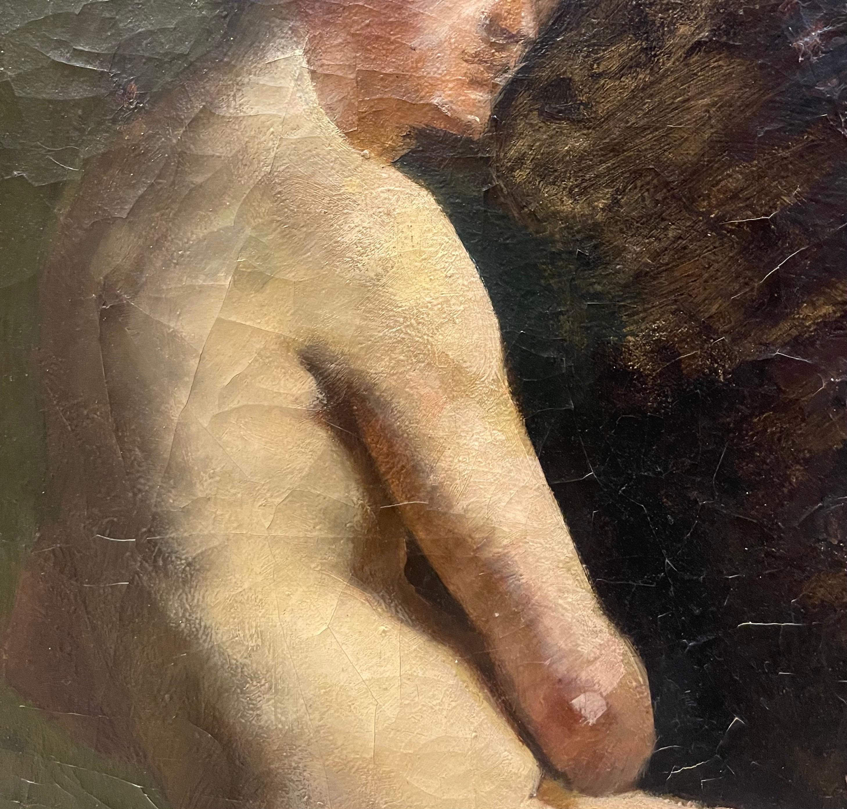 French Oil painting on canvas academic nude woman late 19th France sign Migner For Sale