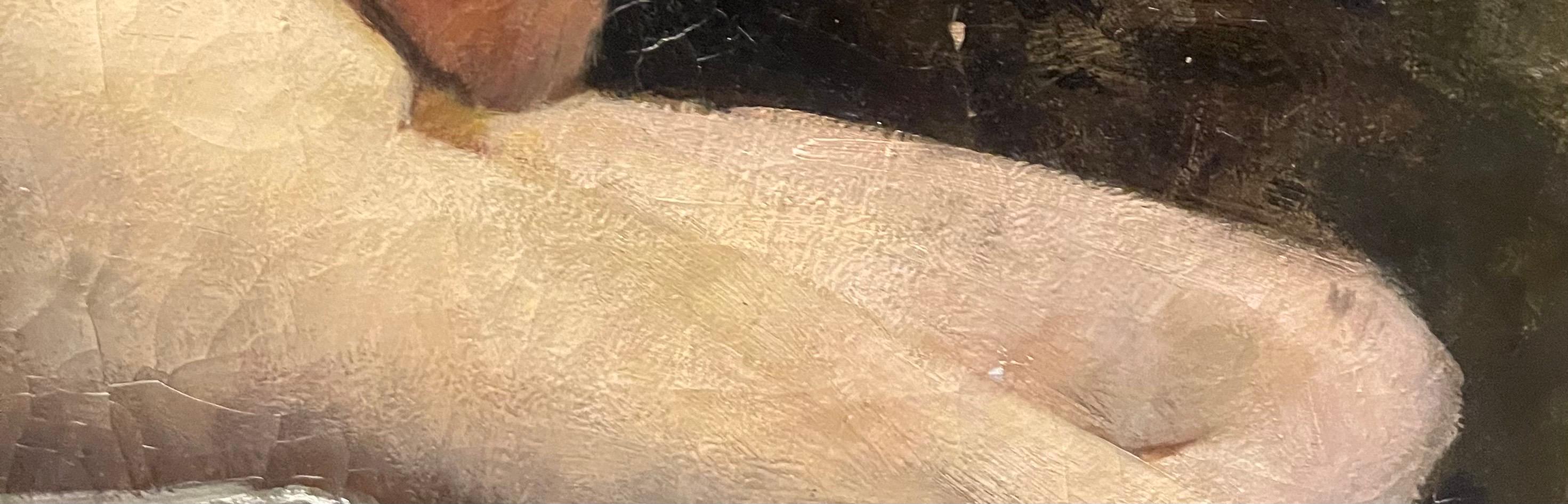 Oil painting on canvas academic nude woman late 19th France sign Migner In Good Condition For Sale In palm beach, FL