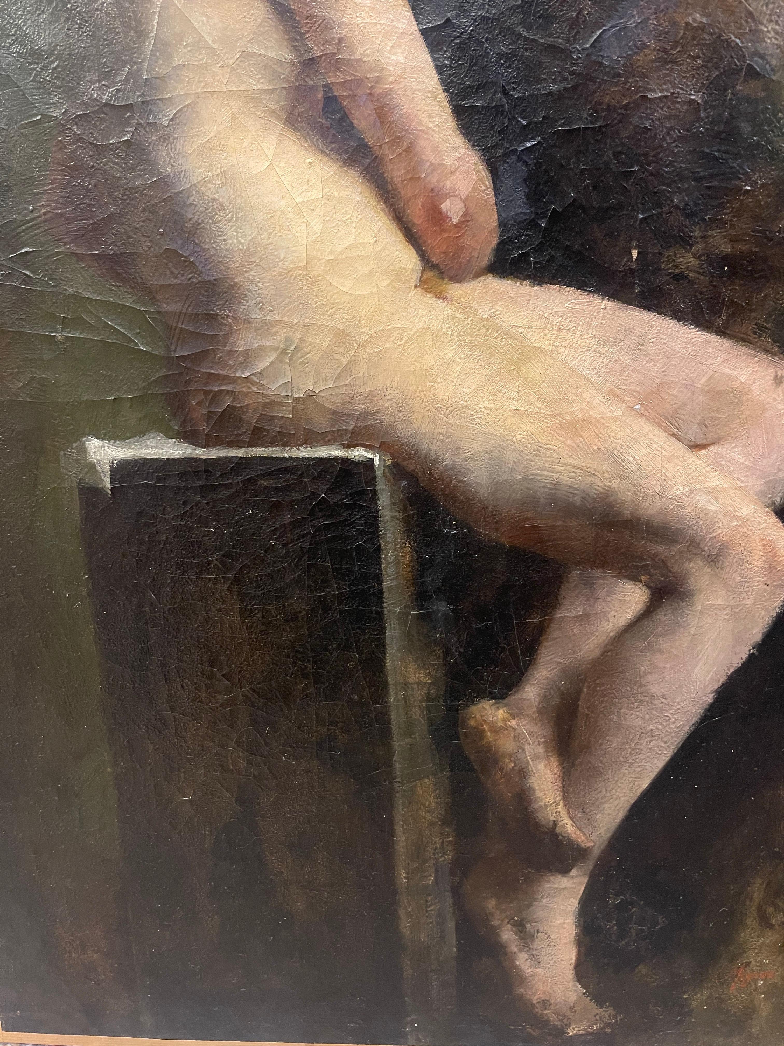 Oil painting on canvas academic nude woman late 19th France sign Migner For Sale 1