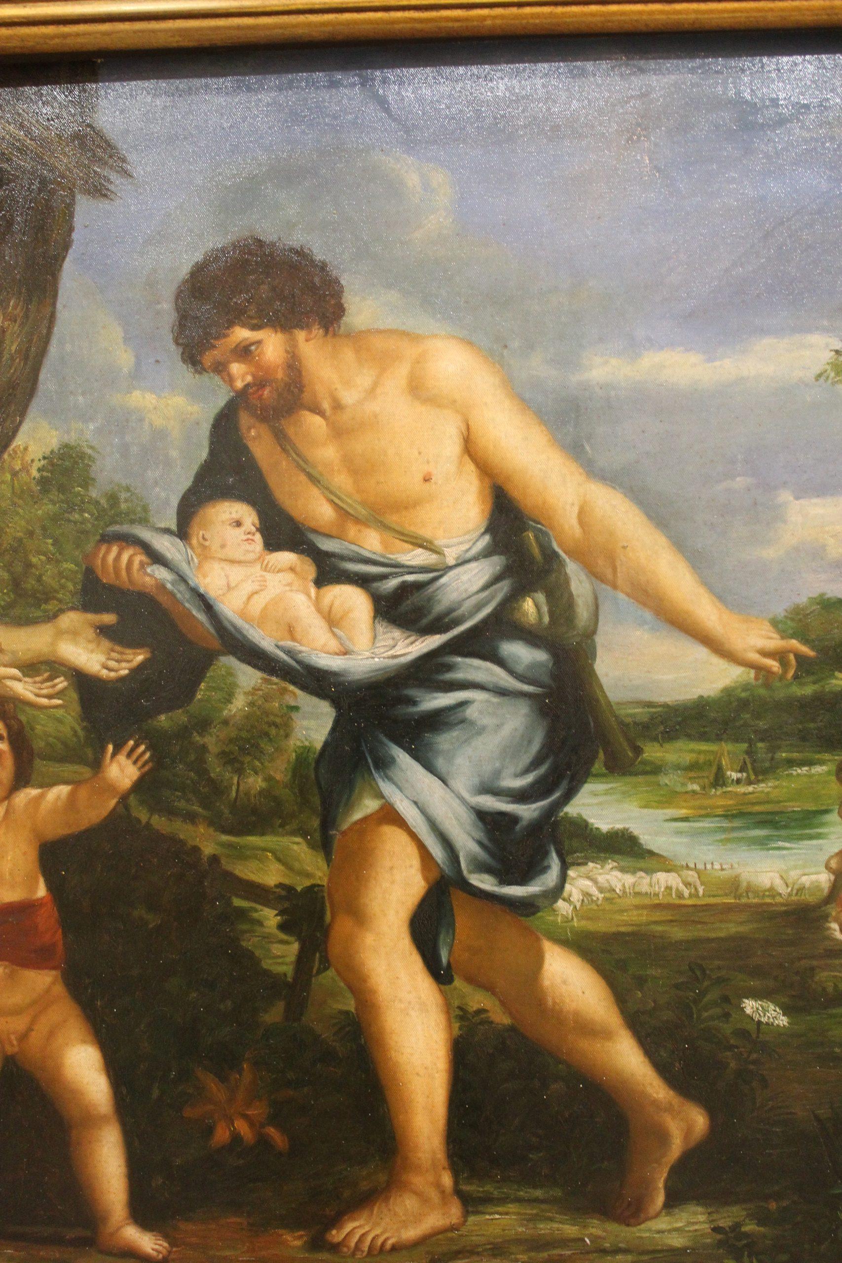 Peinture à l'huile sur toile, Romulus et Remus abrités par Faustulus, artiste du XXe siècle, copie de Pietro da Cortona. DES PHOTOS SUPPLÉMENTAIRES, DES INFORMATIONS SUR LE LOT ET DES INFORMATIONS SUR L'EXPÉDITION PEUVENT ÊTRE DEMANDÉES EN ENVOYANT