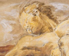 Oil Painting on Canvas by Evelyne Luez, Depicting a Man and a Woman Lying Down.