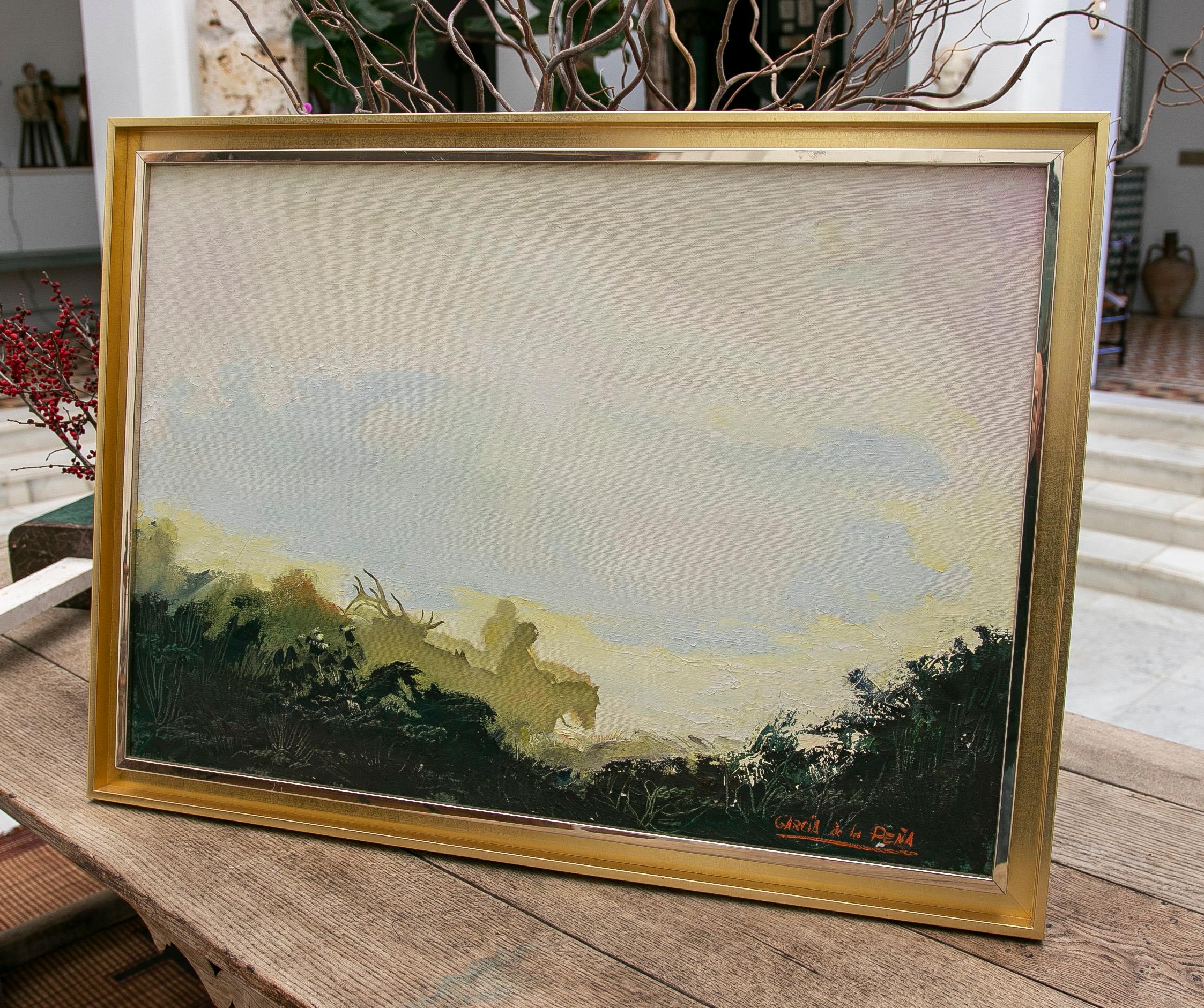 Pittura a olio su tela di Garcia de la Peña con Paesaggio e Cavallo in vendita 10