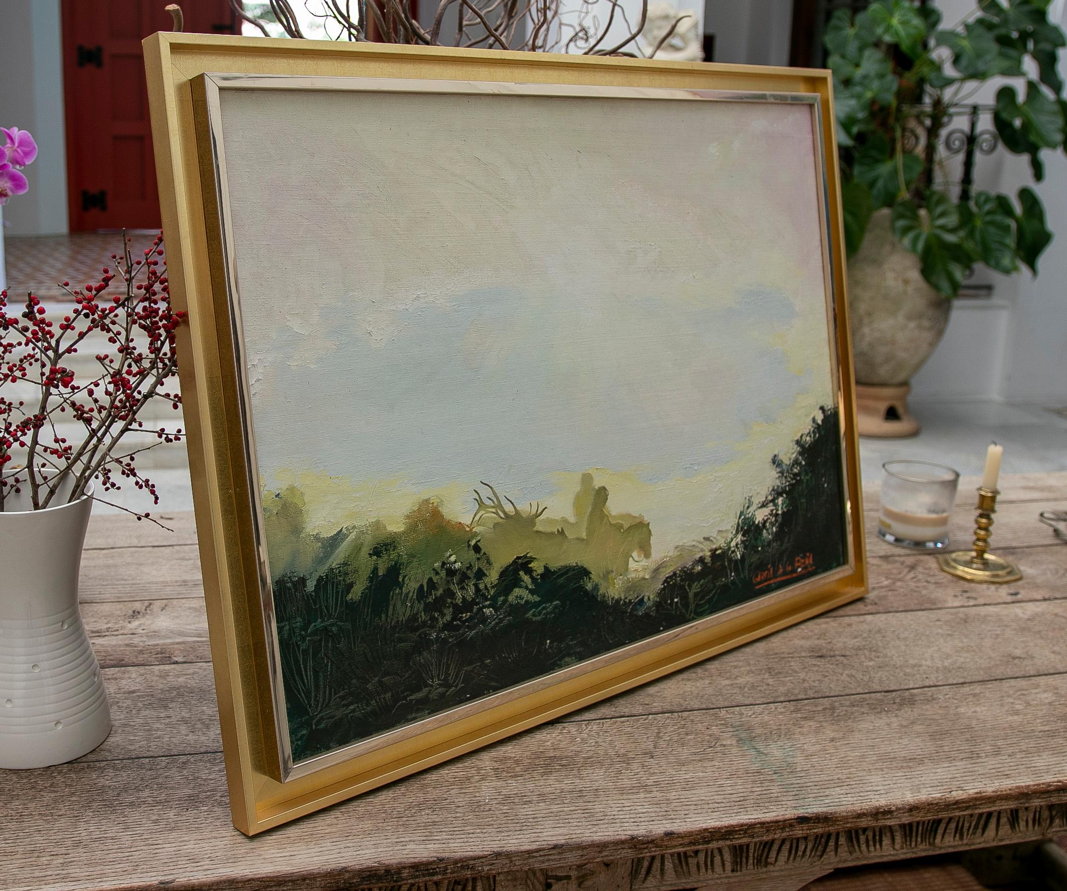 Oil Painting on Canvas by Garcia de la Peña with Landscape and Horse
Measurements with frame: 76x101x3,5cm.