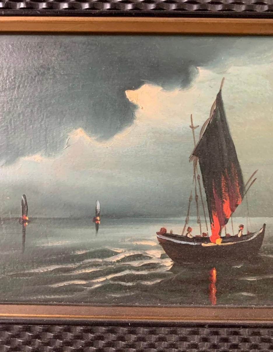 Peinture d'une marina, réalisée à l'huile sur toile par Radi dans les années 1940

Ø cm 36 h cm 30