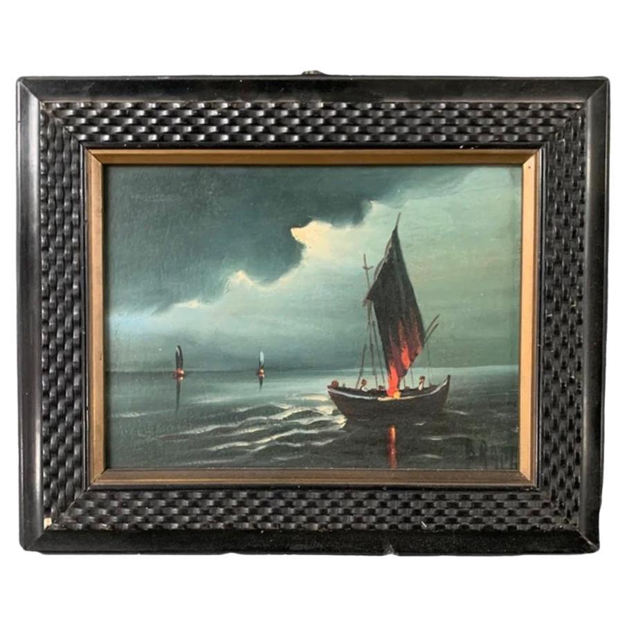 Oil Painting on Canvas by Radi of a Navy from the 1940s For Sale