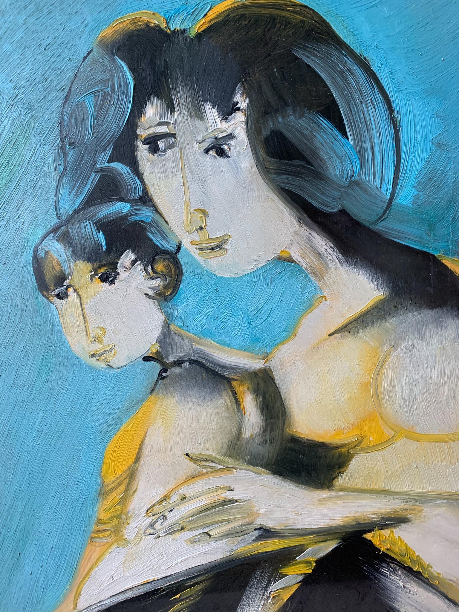 Oil painting on canvas depicting a motherhood, created by Remo Brindisi in the 1970s. Motherhood original painting by the artist are now rare to be found, especially of this size. 

Ø cm 54 h cm 74

Realist painter of the twentieth century, born in