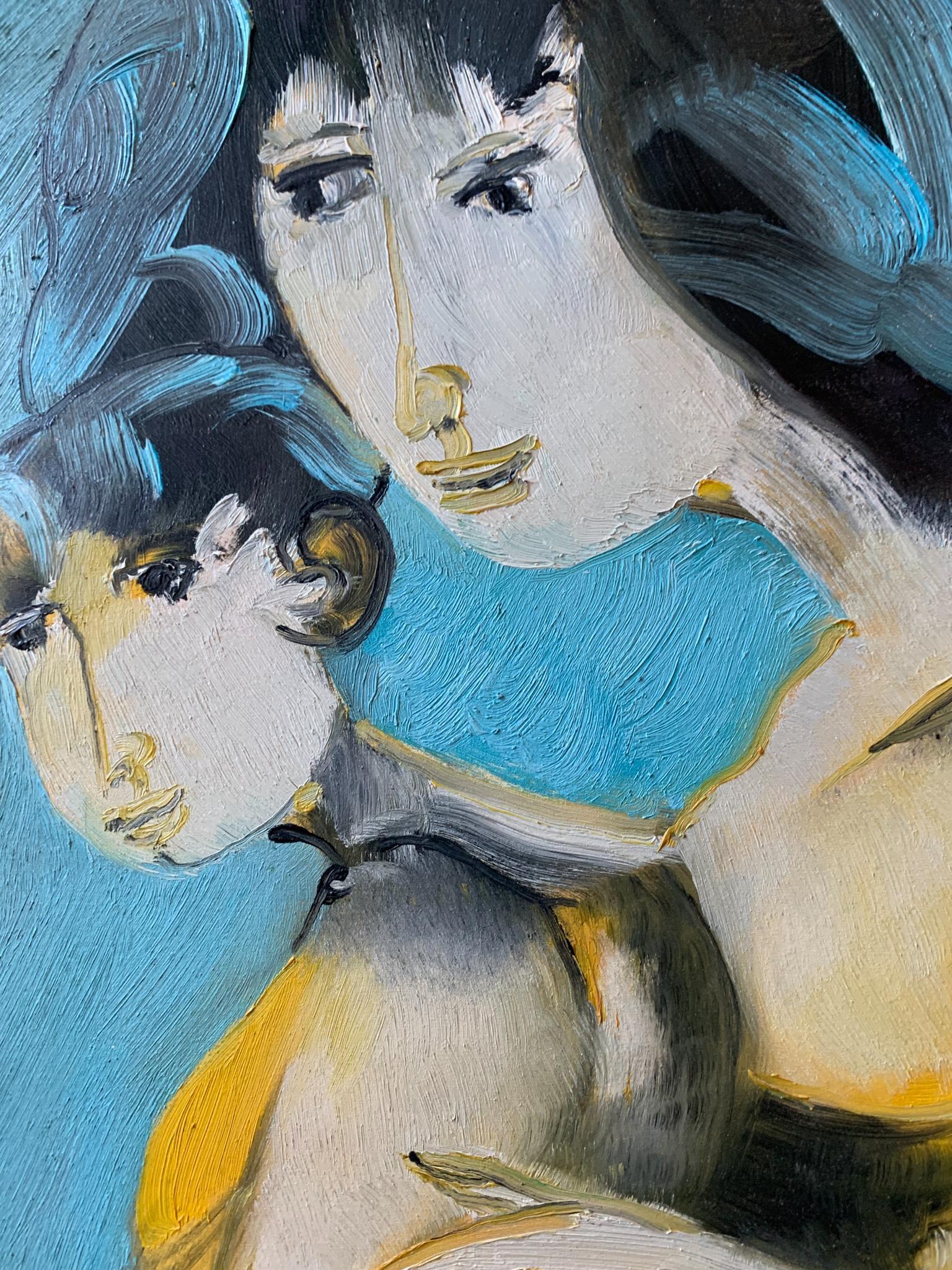 Fin du 20e siècle Peinture à l'huile sur toile de Remo Brindisi représentant la maternité, années 1970 en vente