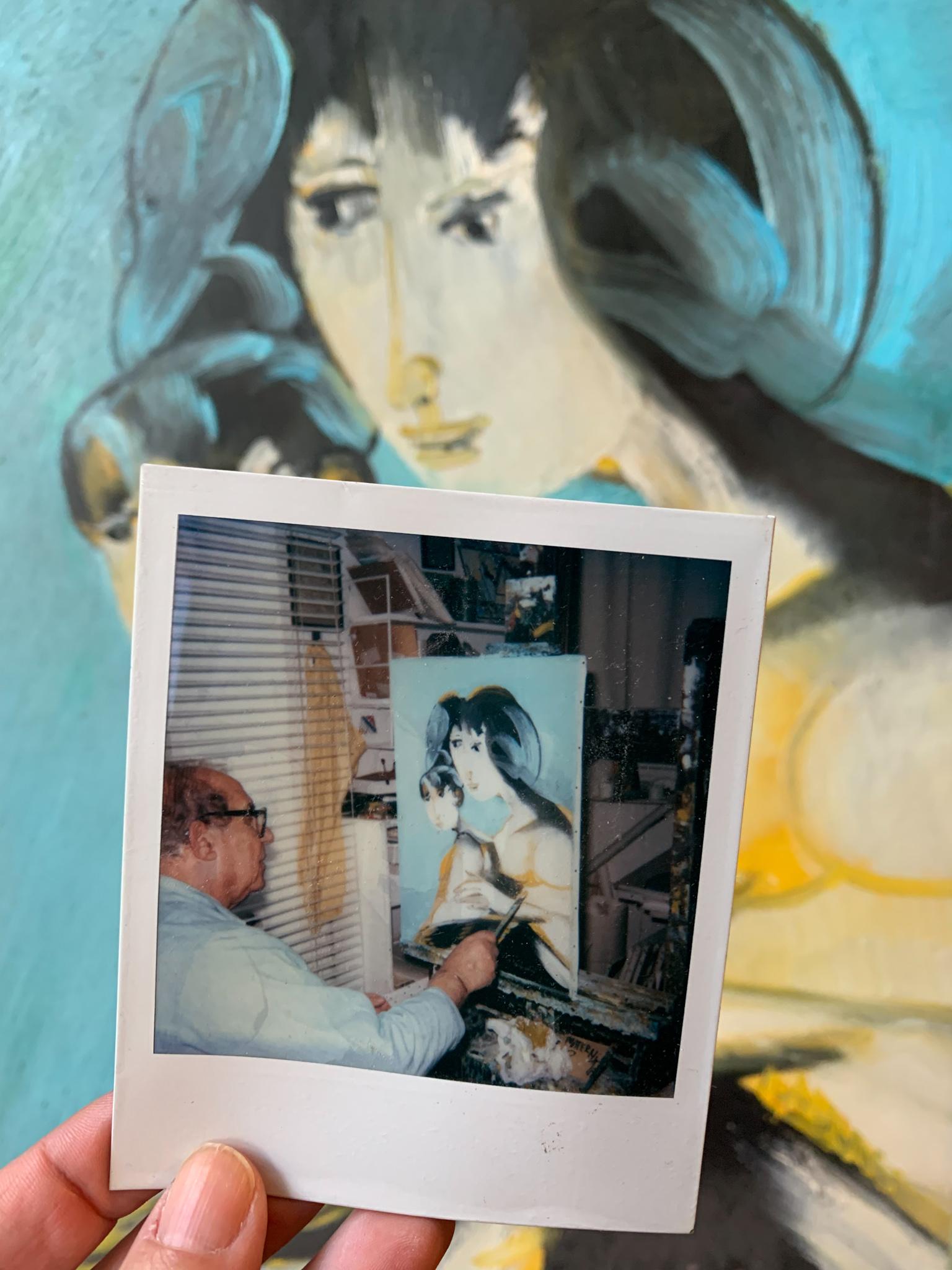 Toile Peinture à l'huile sur toile de Remo Brindisi représentant la maternité, années 1970 en vente