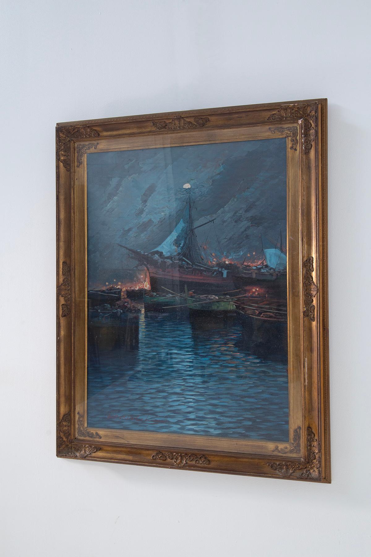 Ölgemälde auf Leinwand von Vittorio Colucci, Titel: Lampare. signiert (Moderne der Mitte des Jahrhunderts) im Angebot