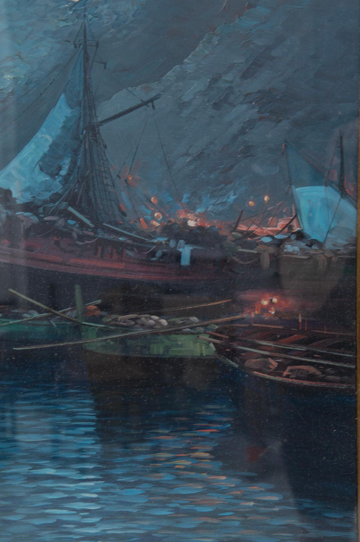 Ölgemälde auf Leinwand von Vittorio Colucci, Titel: Lampare. signiert (Italian) im Angebot