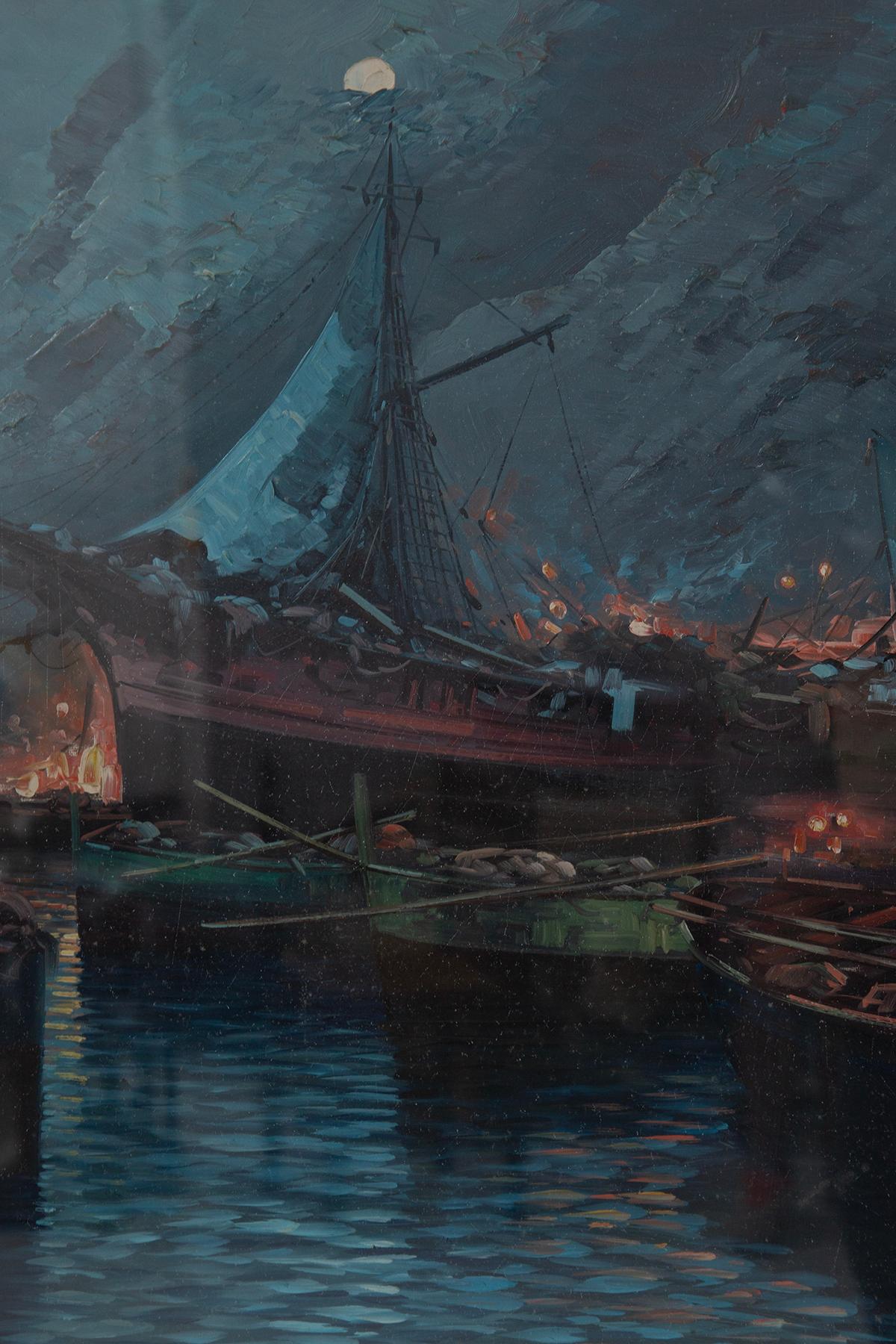 Ölgemälde auf Leinwand von Vittorio Colucci, Titel: Lampare. signiert im Angebot 1
