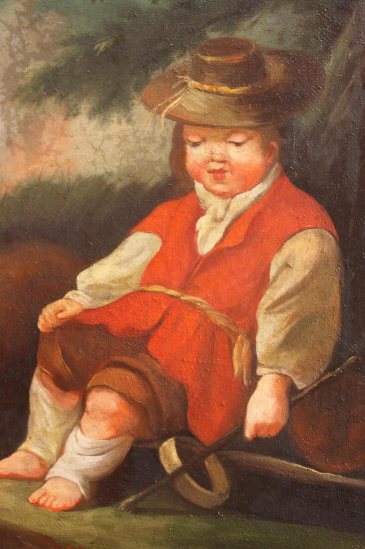 Oil Painting on Canvas Child with Sheep, 20th Century For Sale 9