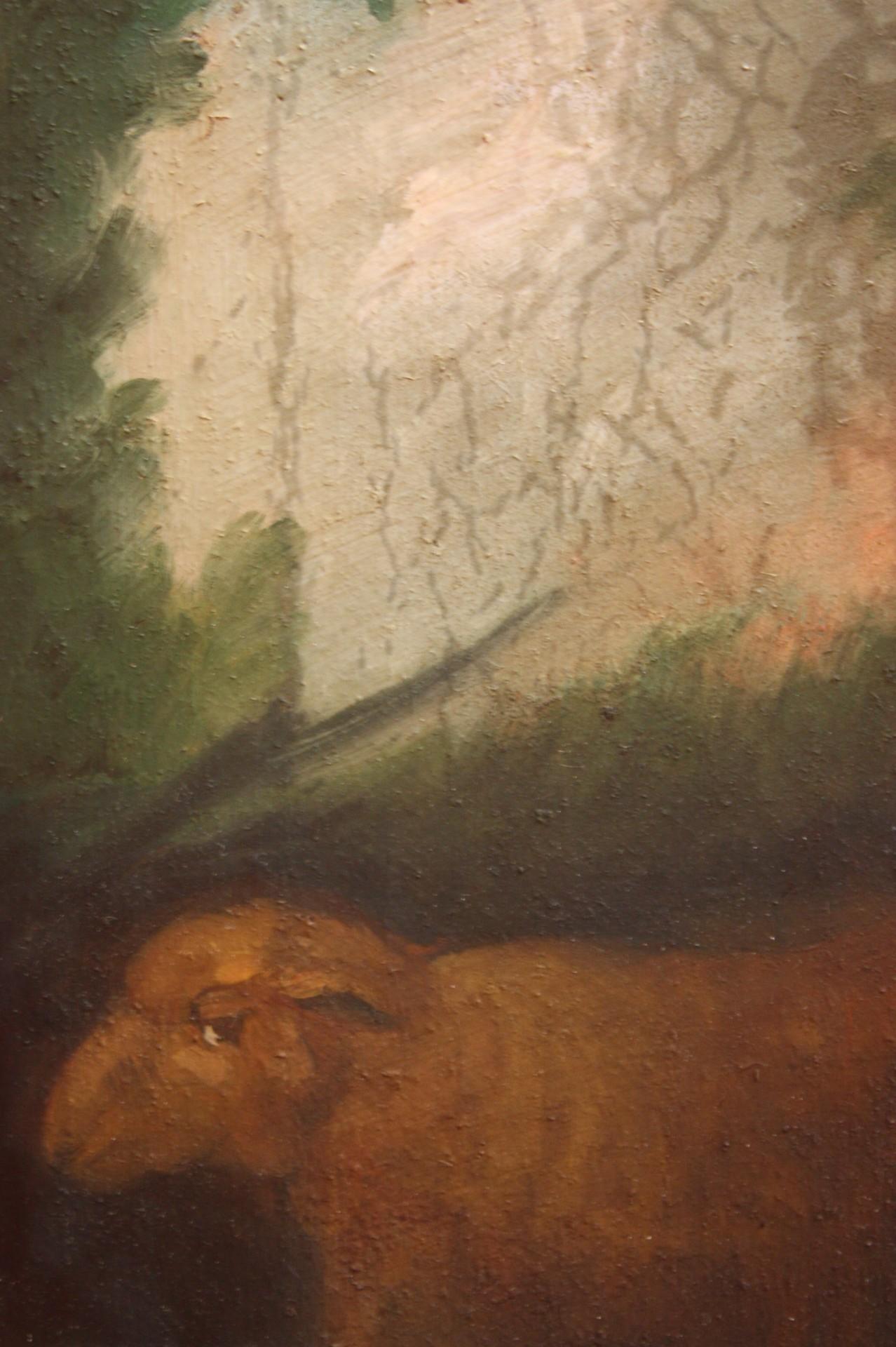 Oil Painting on Canvas Child with Sheep, 20th Century For Sale 4