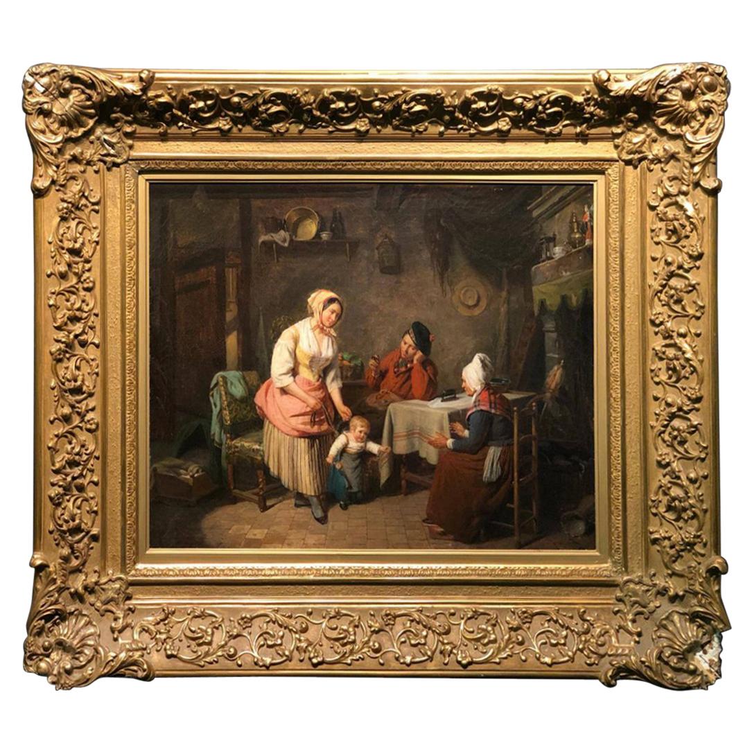 Oil Painting on Canvas Depicting Inside Scene Signed Pierre Duval Le Camus For Sale