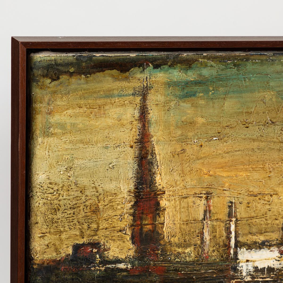 Peinture à l'huile sur toile encadrée représentant le port d'Anvers Bon état - En vente à Los Angeles, CA