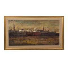 Oil Painting on Canvas Depicting the Port of Antwerp in Frame