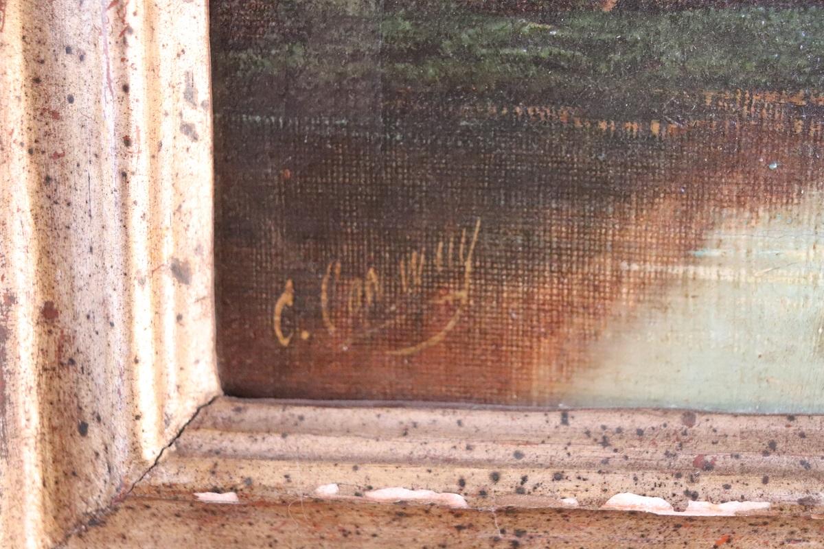 Inglese Pittura a olio su tela Paesaggio inglese, XIX secolo, firmata in vendita