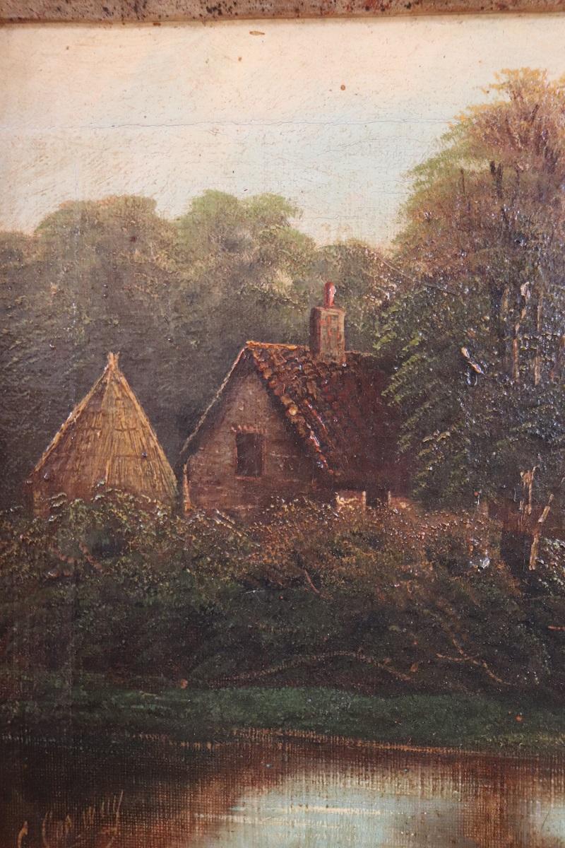 A olio Pittura a olio su tela Paesaggio inglese, XIX secolo, firmata in vendita