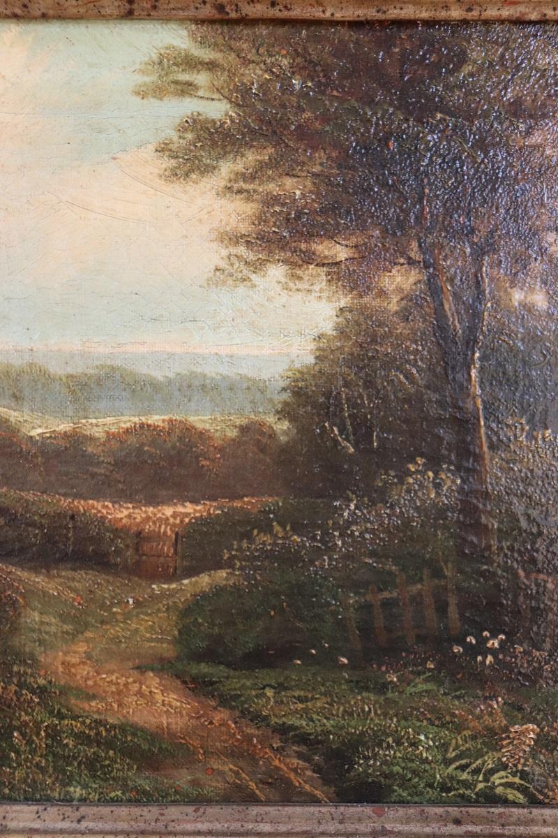 Tela Pittura a olio su tela Paesaggio inglese, XIX secolo, firmata in vendita