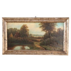 Pittura a olio su tela Paesaggio inglese, XIX secolo, firmata