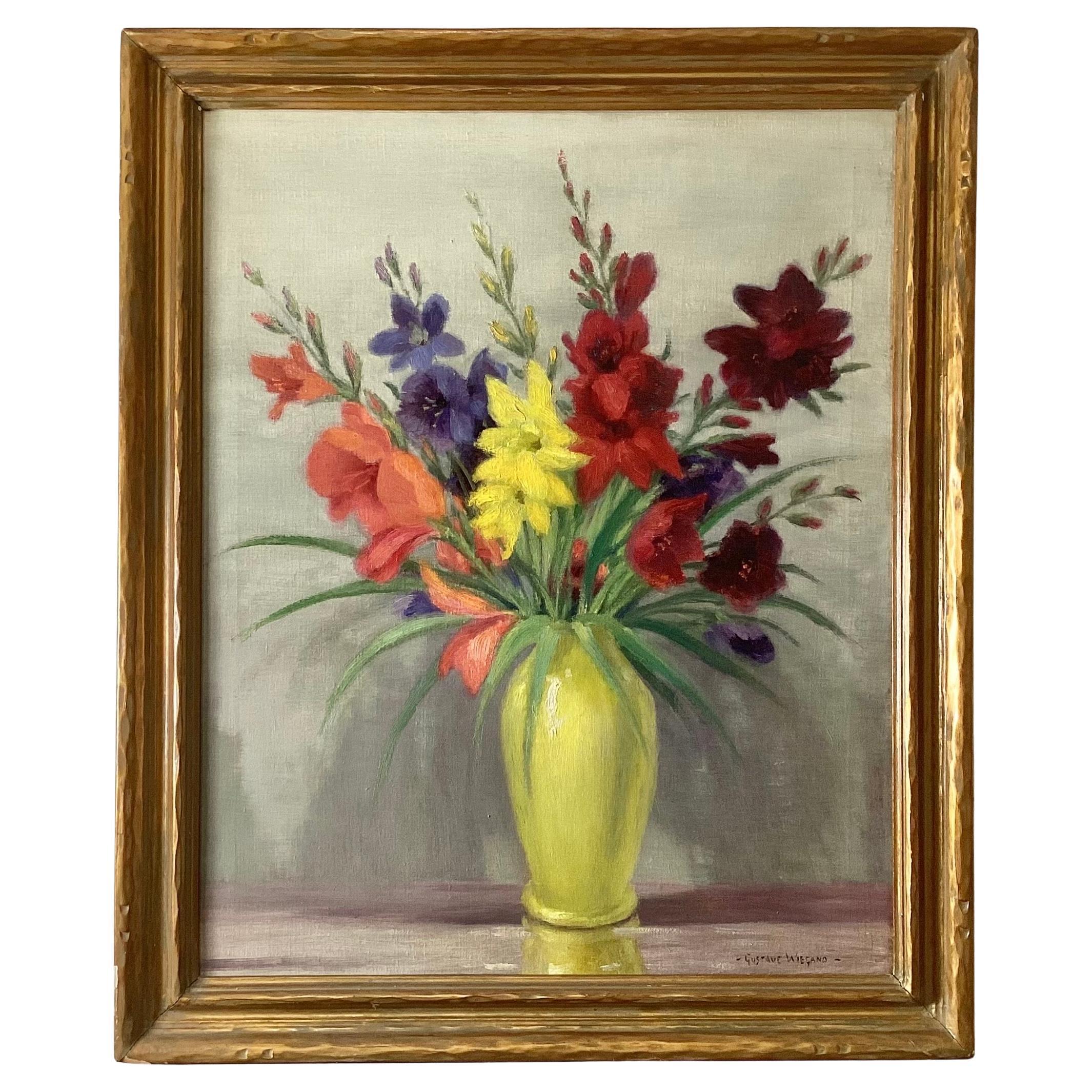Pittura a olio su tela "Fiori" di Gustave Wiegand (1870-1957)