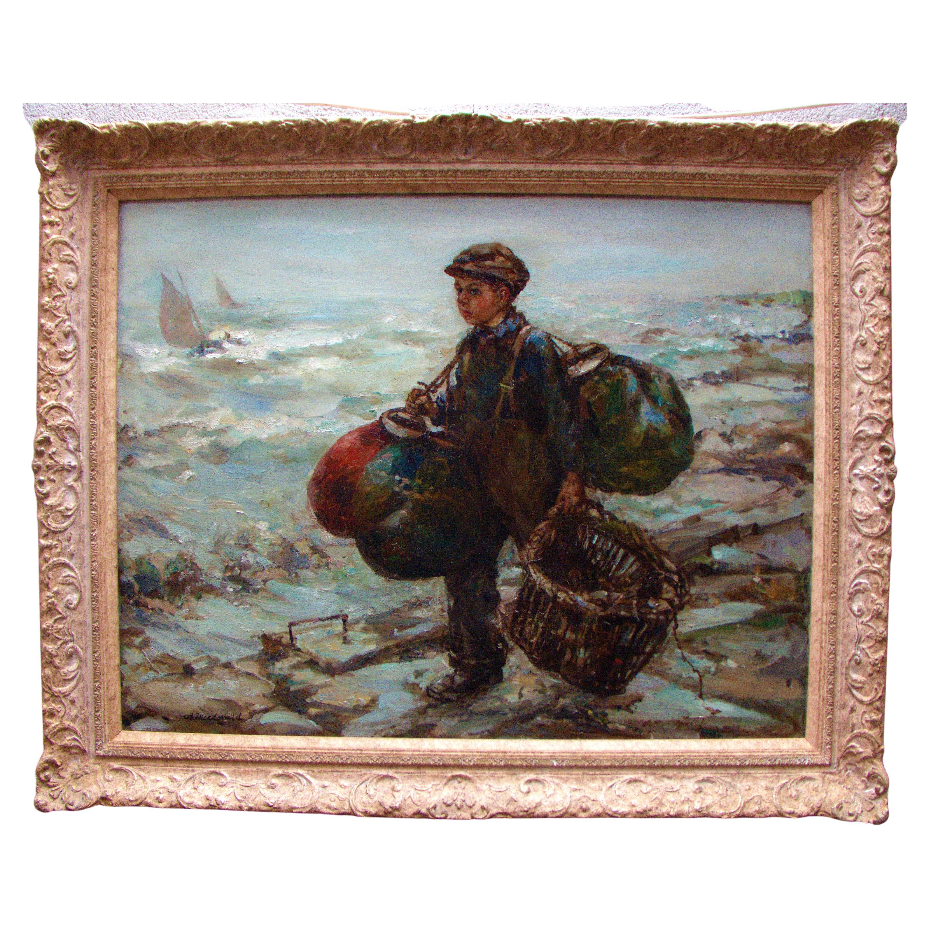 Peinture à l'huile sur toile, Homeward Bound with Creel and Catch, Seascape (Paysage marin)
