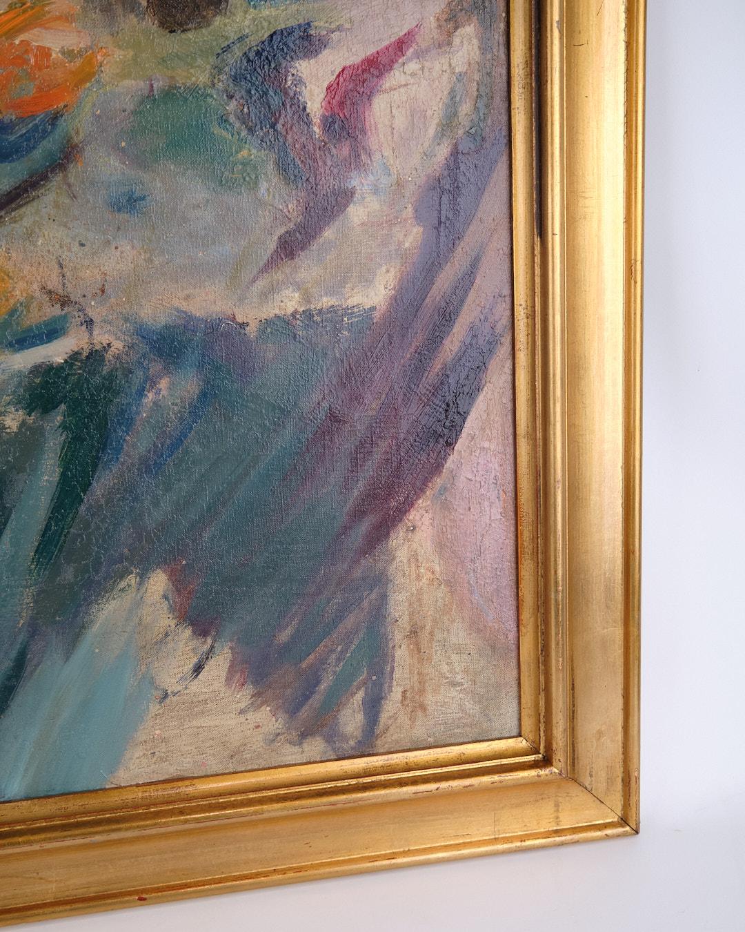 Abstract oil painting of a woman from the 1930s. Oil on canvas with a gold frame.

— Origin: Europe
— Period: 1930s
— Artist: Unknown
— Technique: Oil on canvas
— Motif: Abstract female figure
— Frame: Gold frame
— Dimensions: H: 85 cm, W: 100 cm
—