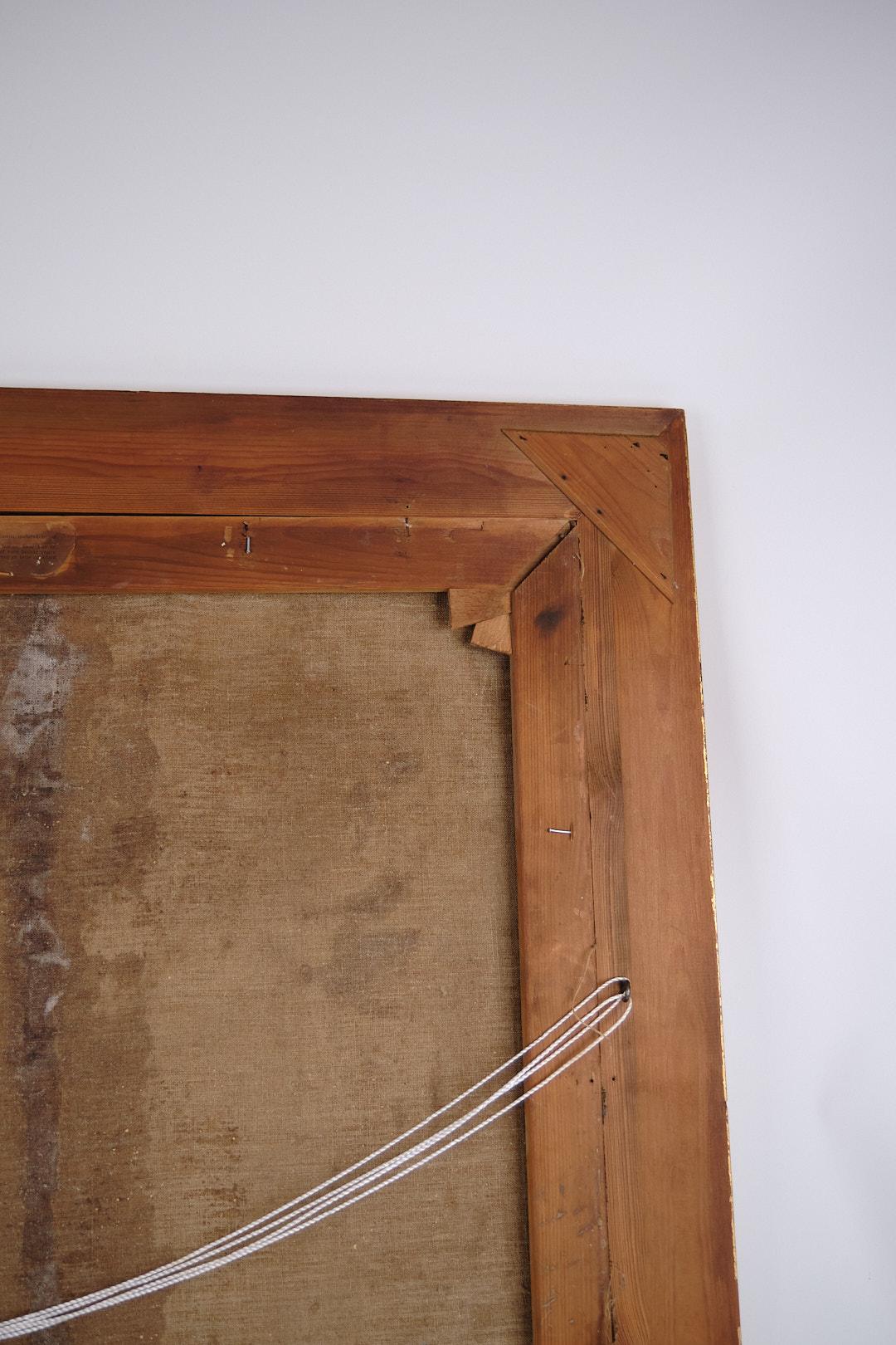 Oil Painting On Canvas In Gold Frame With Motif Of Woman From 1930s For Sale 1