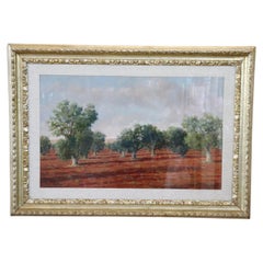 Oil Painting on Canvas Italian Landscape with Olive Trees, Signed, 1970s
