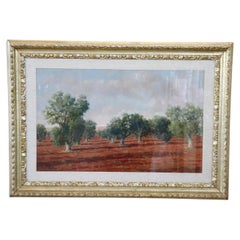 Pintura al óleo sobre lienzo Paisaje italiano con olivos, Firmada, Años 70