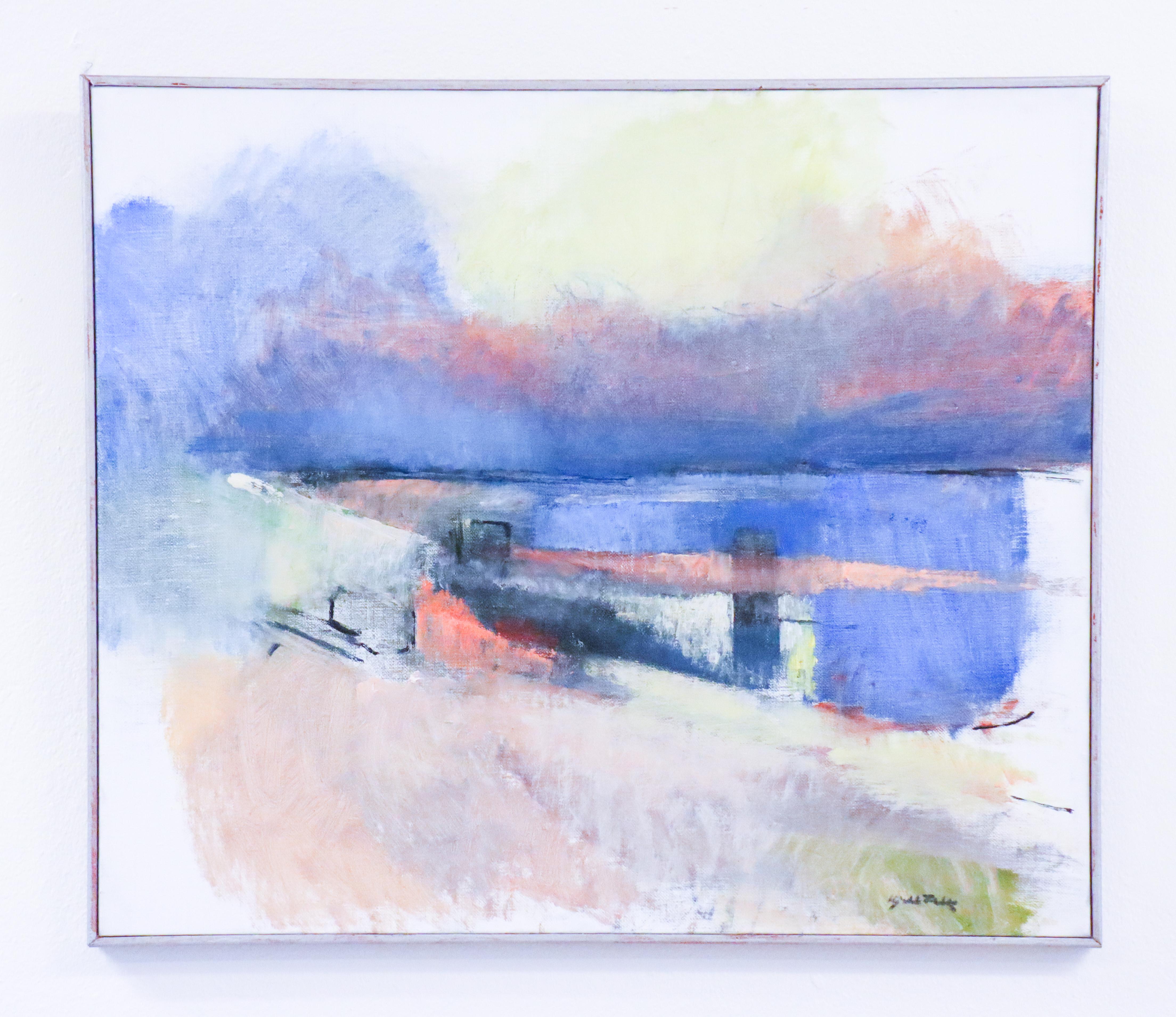 Swedish Oil Painting on Canvas - Kjell Falk, Sweden 2003 - Coast Landscape Blue  For Sale