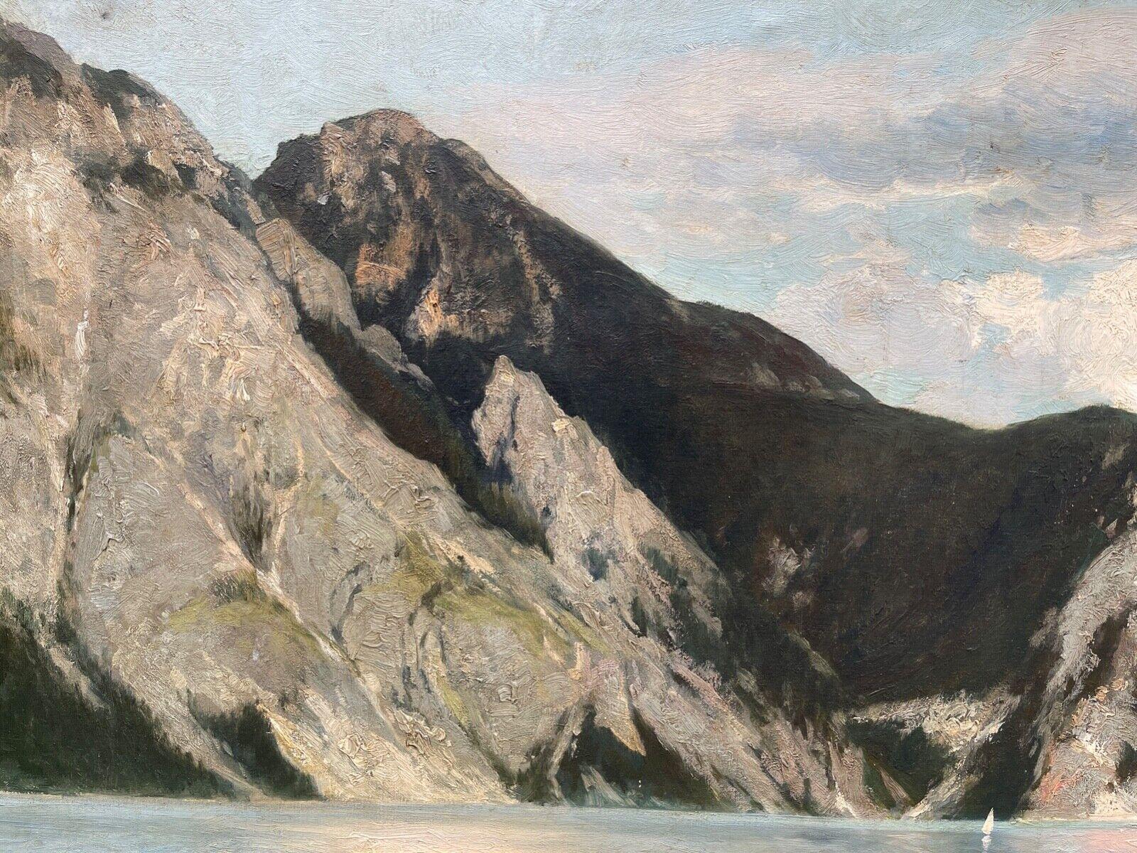 Romantique Peinture à l'huile sur toile, paysage, lac de montagne, d'Adolf Kaufmann 19e en vente