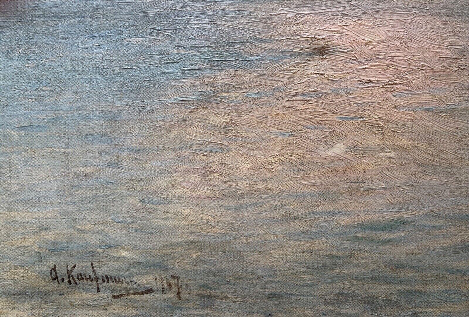Peinture à l'huile sur toile, paysage, lac de montagne, d'Adolf Kaufmann 19e Excellent état - En vente à Monza, IT