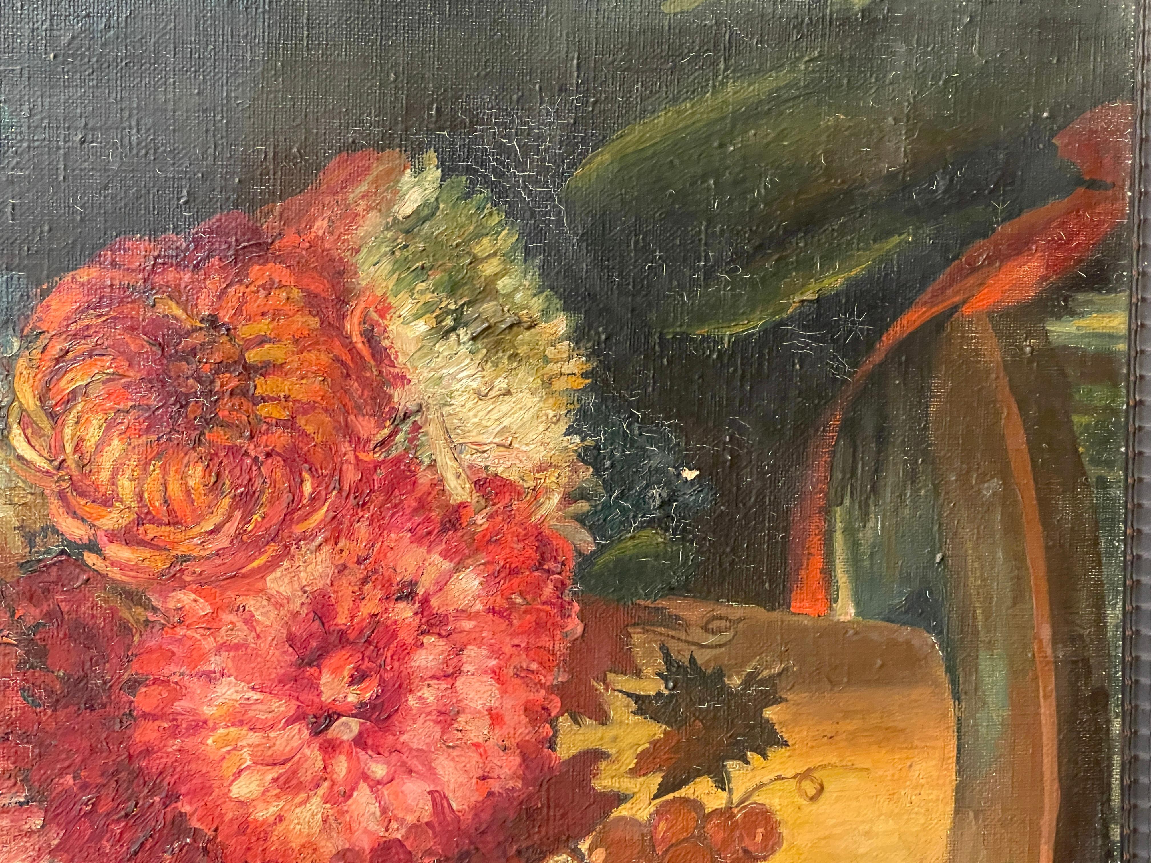 Late Victorian Oil painting on canvas, late 19th century, flowers For Sale
