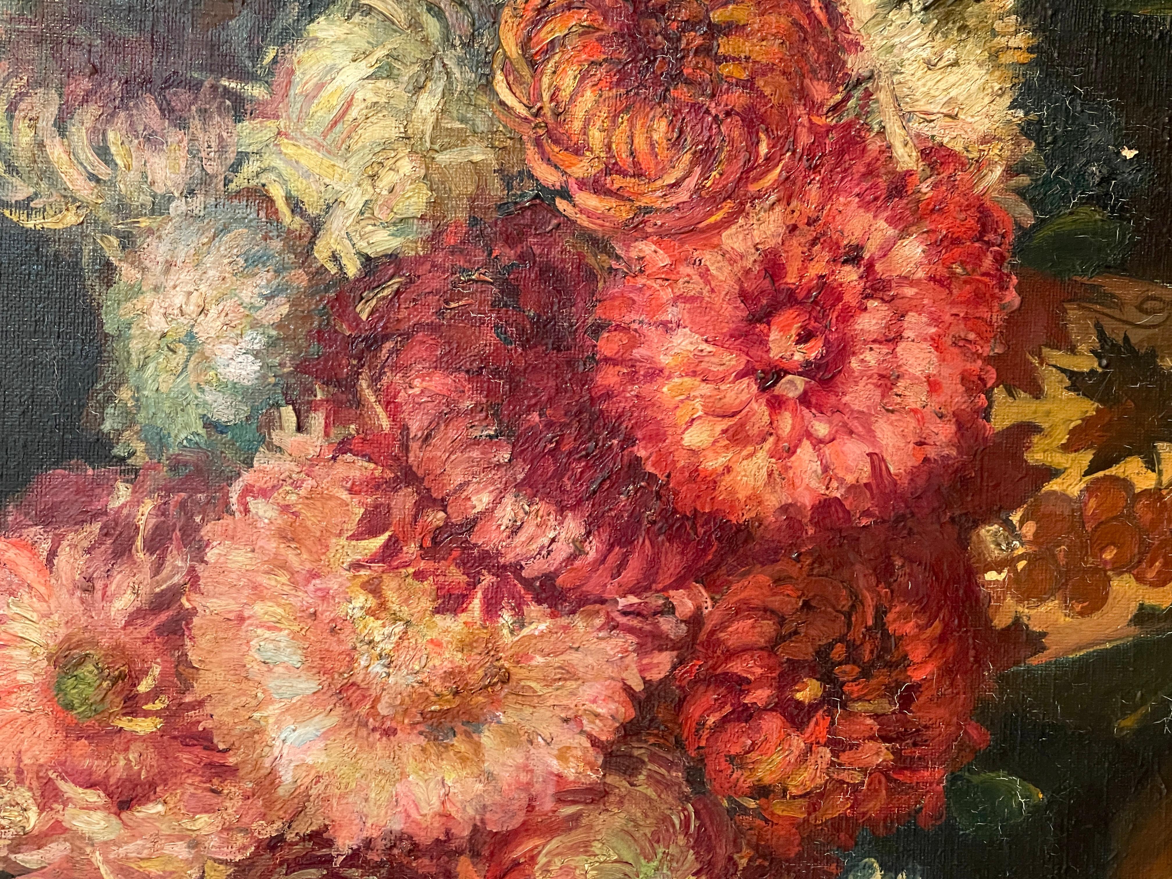 Italian Oil painting on canvas, late 19th century, flowers For Sale