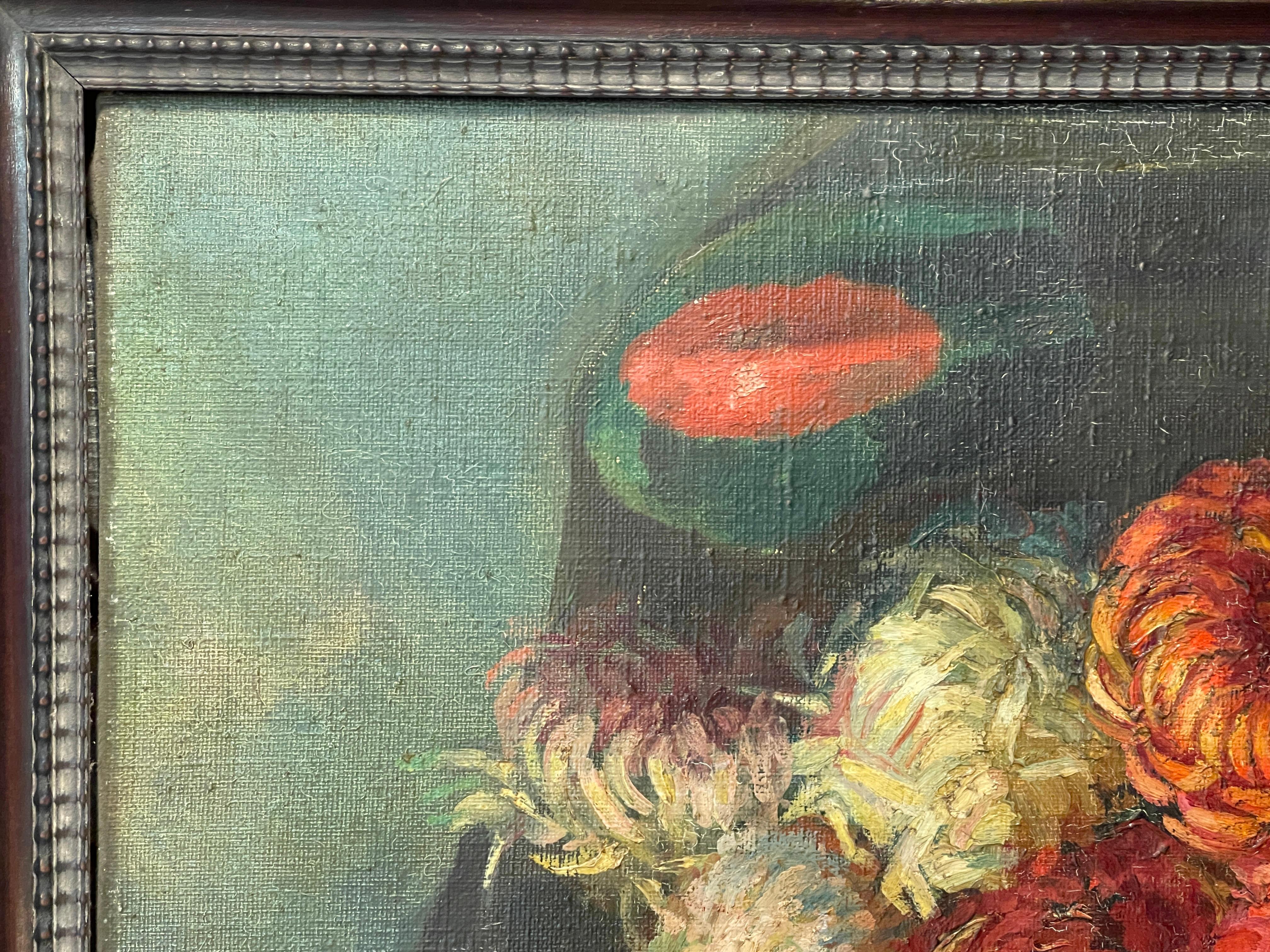 Hand-Painted Oil painting on canvas, late 19th century, flowers For Sale