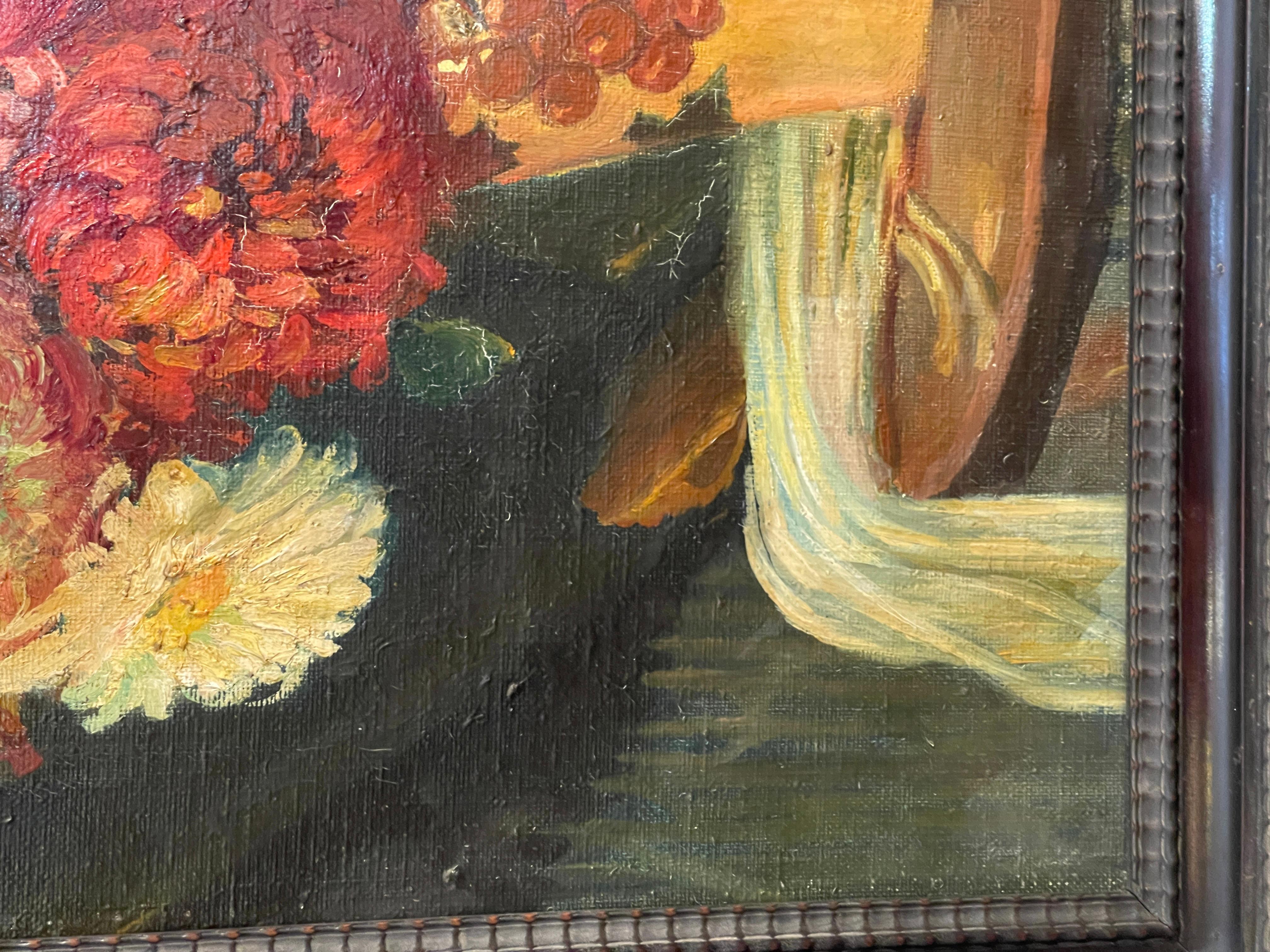 Fin du XIXe siècle Peinture à l'huile sur toile, fin du 19e siècle, fleurs en vente