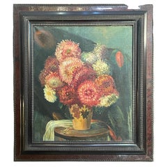Vintage Oil painting on canvas, late 19th century, flowers
