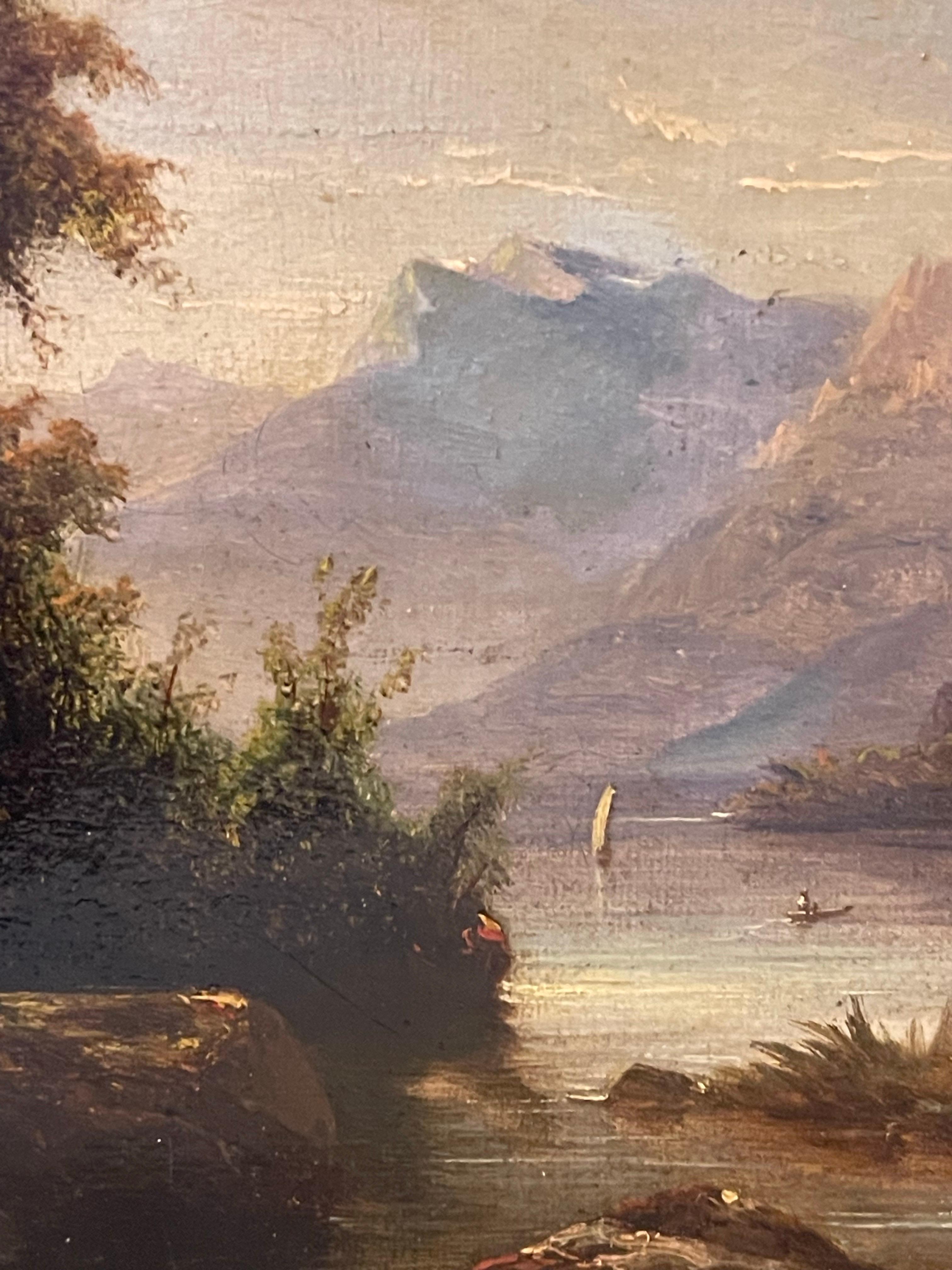 Hand-Painted Oil Painting on Canvas Mountain Landscape Signed Andre France Late 19th For Sale