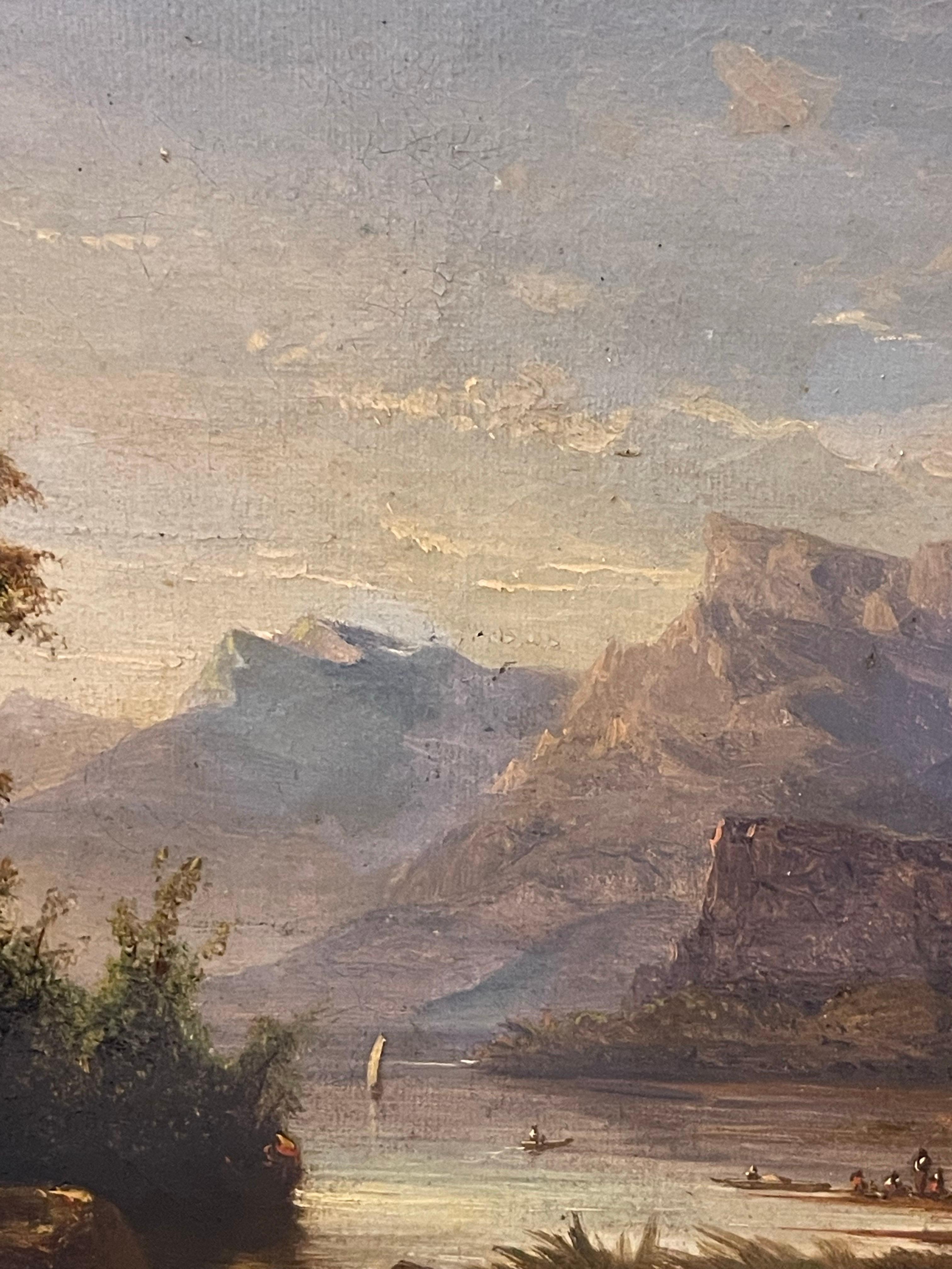 Oil Painting on Canvas Mountain Landscape Signed Andre France Late 19th In Fair Condition For Sale In palm beach, FL