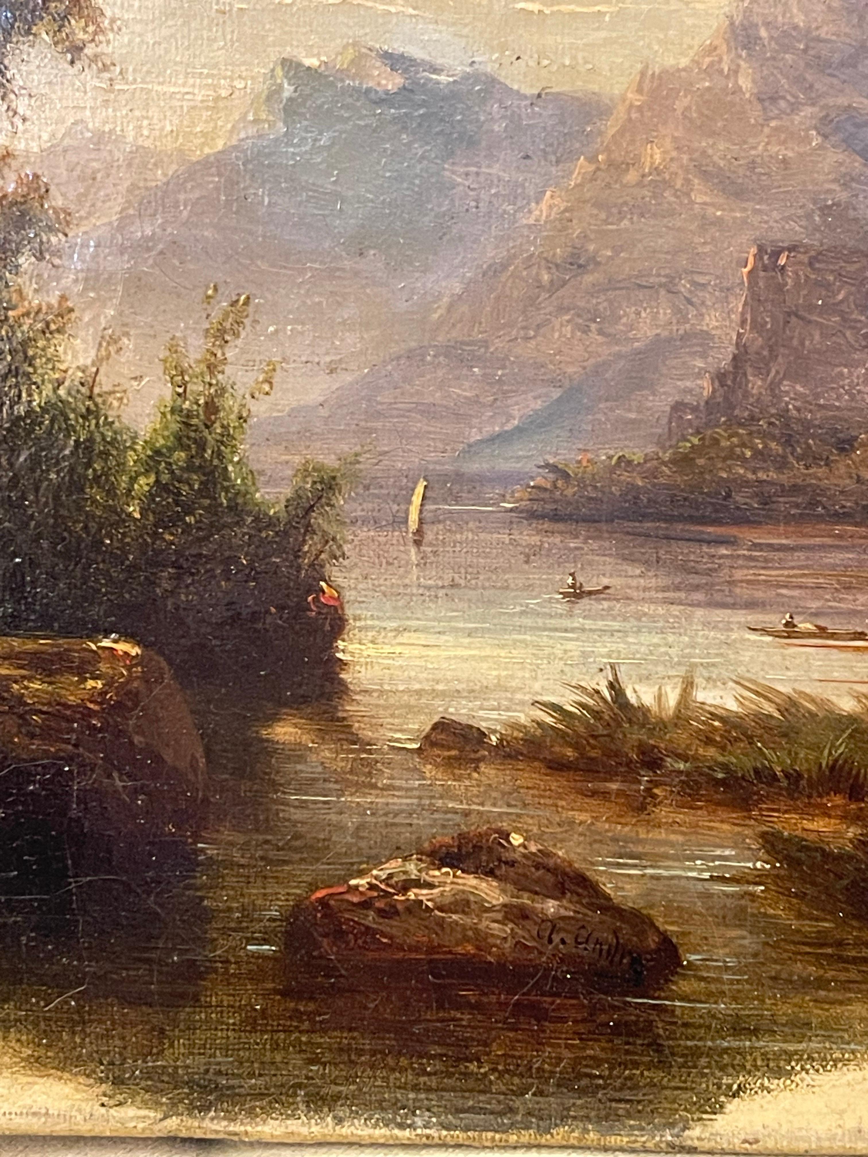 Oil Painting on Canvas Mountain Landscape Signed Andre France Late 19th For Sale 2